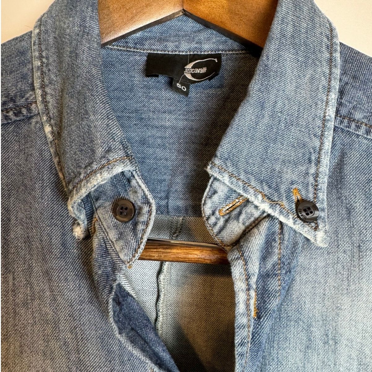 Just Cavalli Just Cavalli Denim Button Down Shirt - Size L Size US L / EU 52-54 / 3 - 3 Thumbnail
