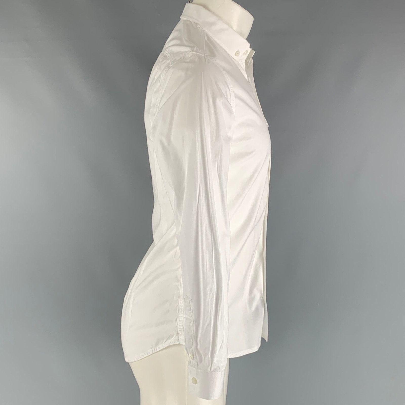 Burberry Prorsum Size 38 White Solid Cotton One pocket Long Sleeve Shirt Size US S / EU 44-46 / 1 - 2 Thumbnail