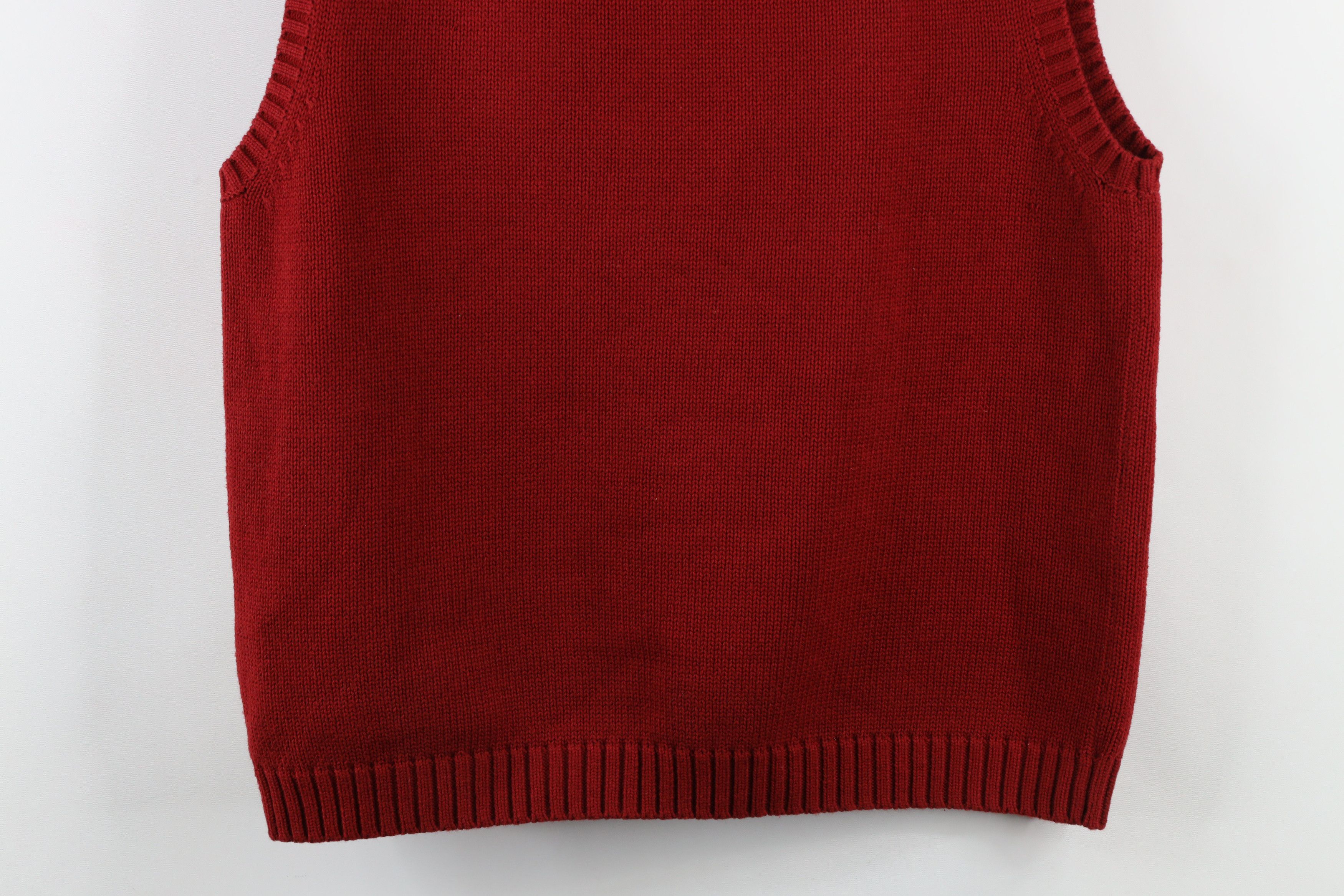 Lands' End × Vintage Vintage 90s Lands End Cotton Knit V-Neck Sweater Vest Red Size US M / EU 48-50 / 2 - 9 Thumbnail
