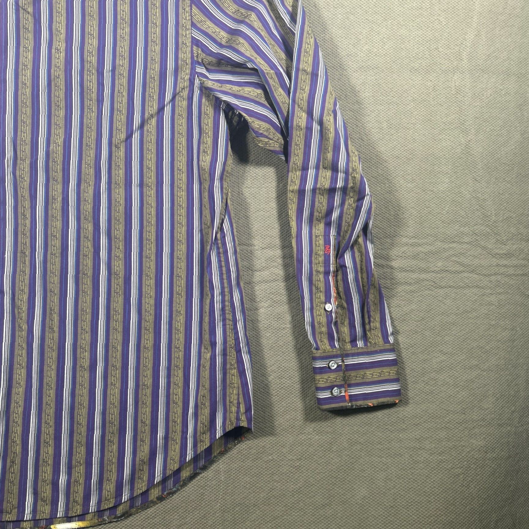 Robert Graham Robert Graham Shirt Mens XL Multicolor Striped Button-Up Copper British? Size US XL / EU 56 / 4 - 5 Thumbnail