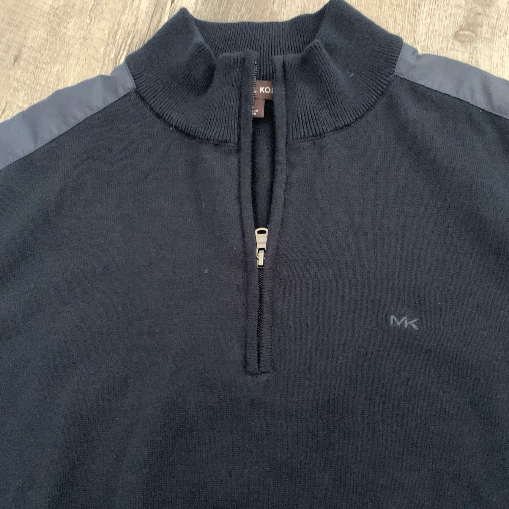 Michael Kors Michael Kors Sweater Mens XL 1/4 Zip Pullover Blue Tight Knit Nylon Shoulder Knitted Mock Neck Long Sleeve Classic Fit Size US XL / EU 56 / 4 - 6 Thumbnail
