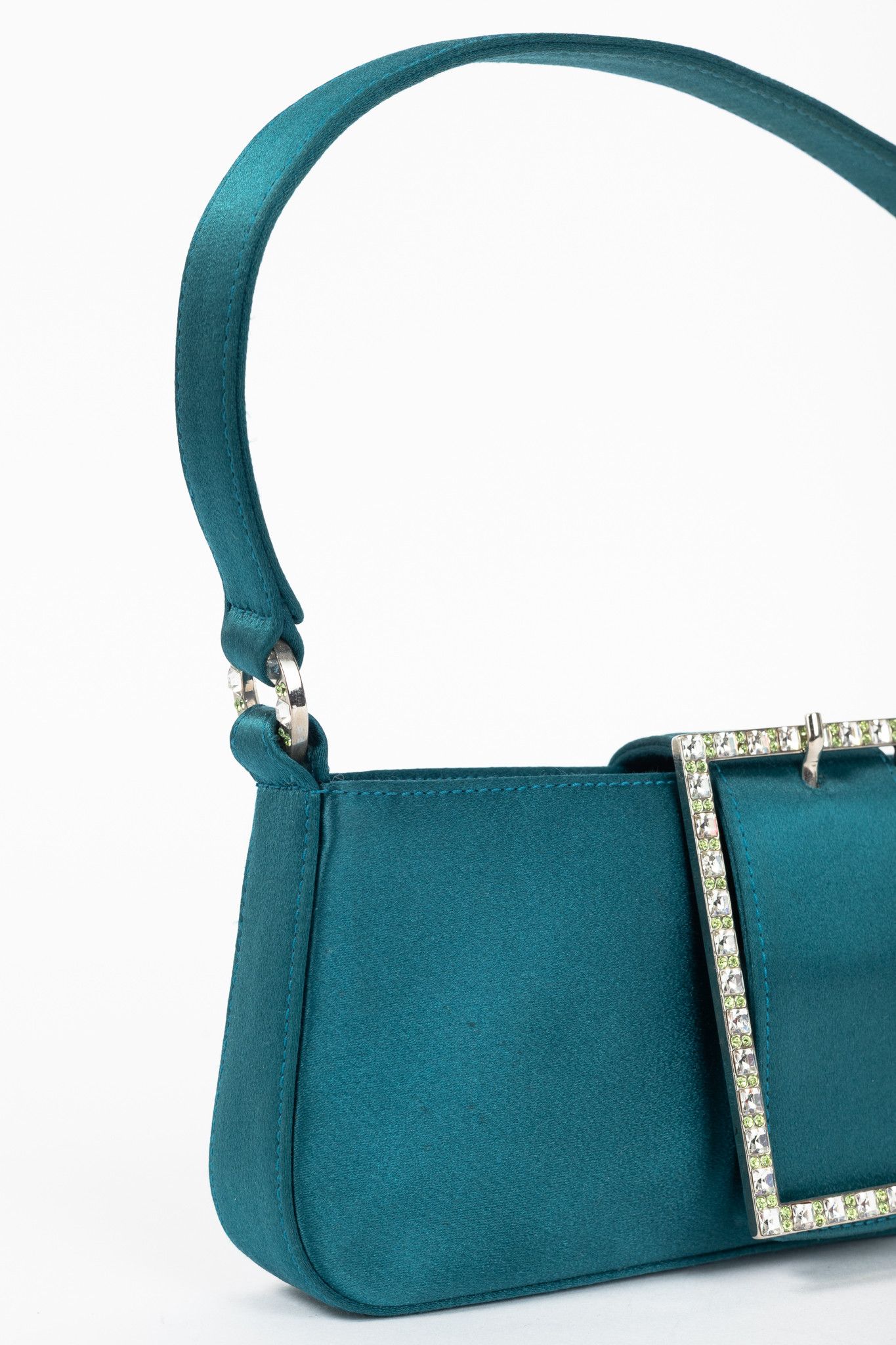 Jimmy Choo Jimmy Choo Teal Satin Crystal-Buckle Baguette Size ONE SIZE - 6 Thumbnail