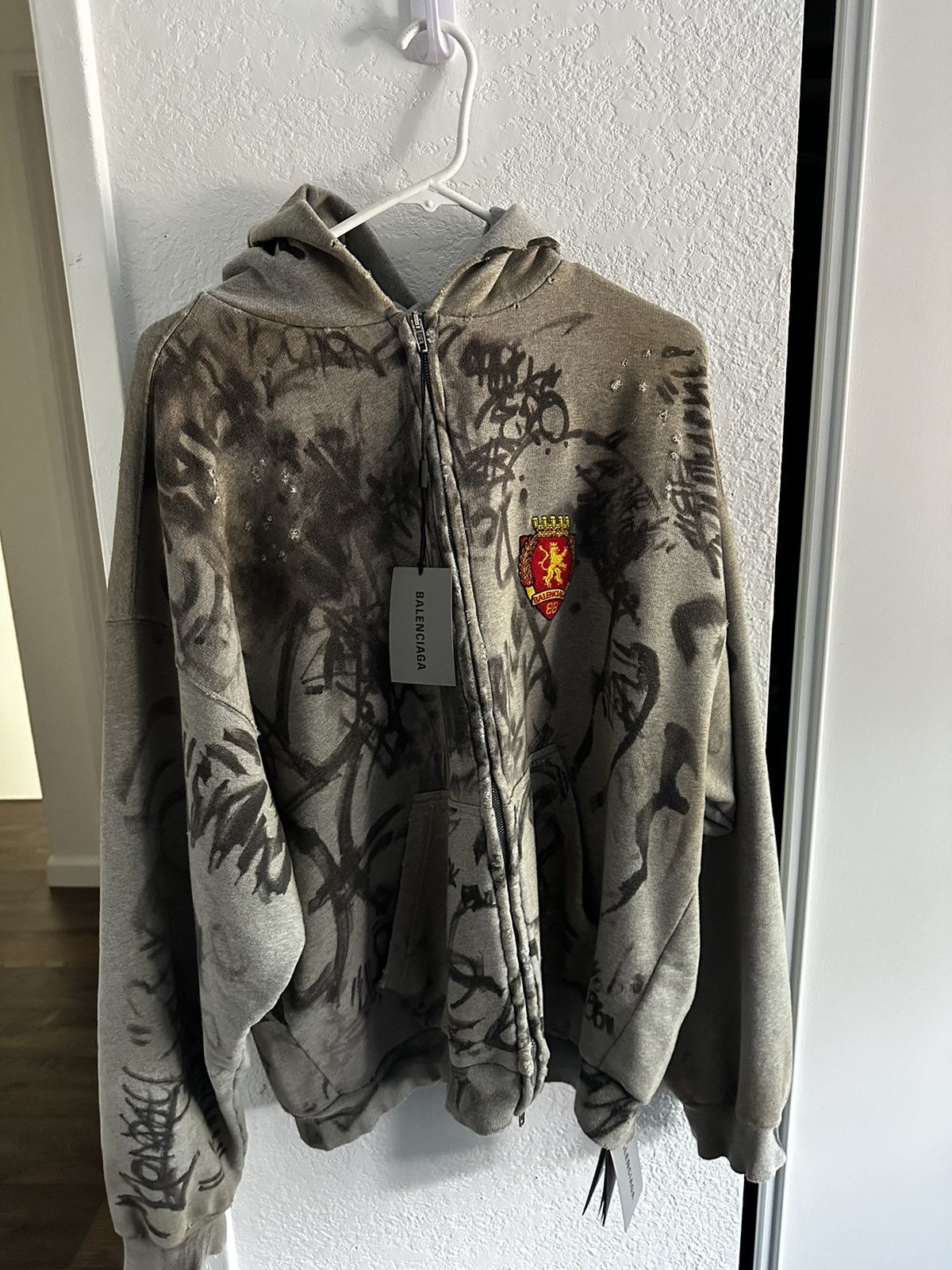 image of Balenciaga Skater Zip-Up Hoodie in Grey, Men's (Size Small)