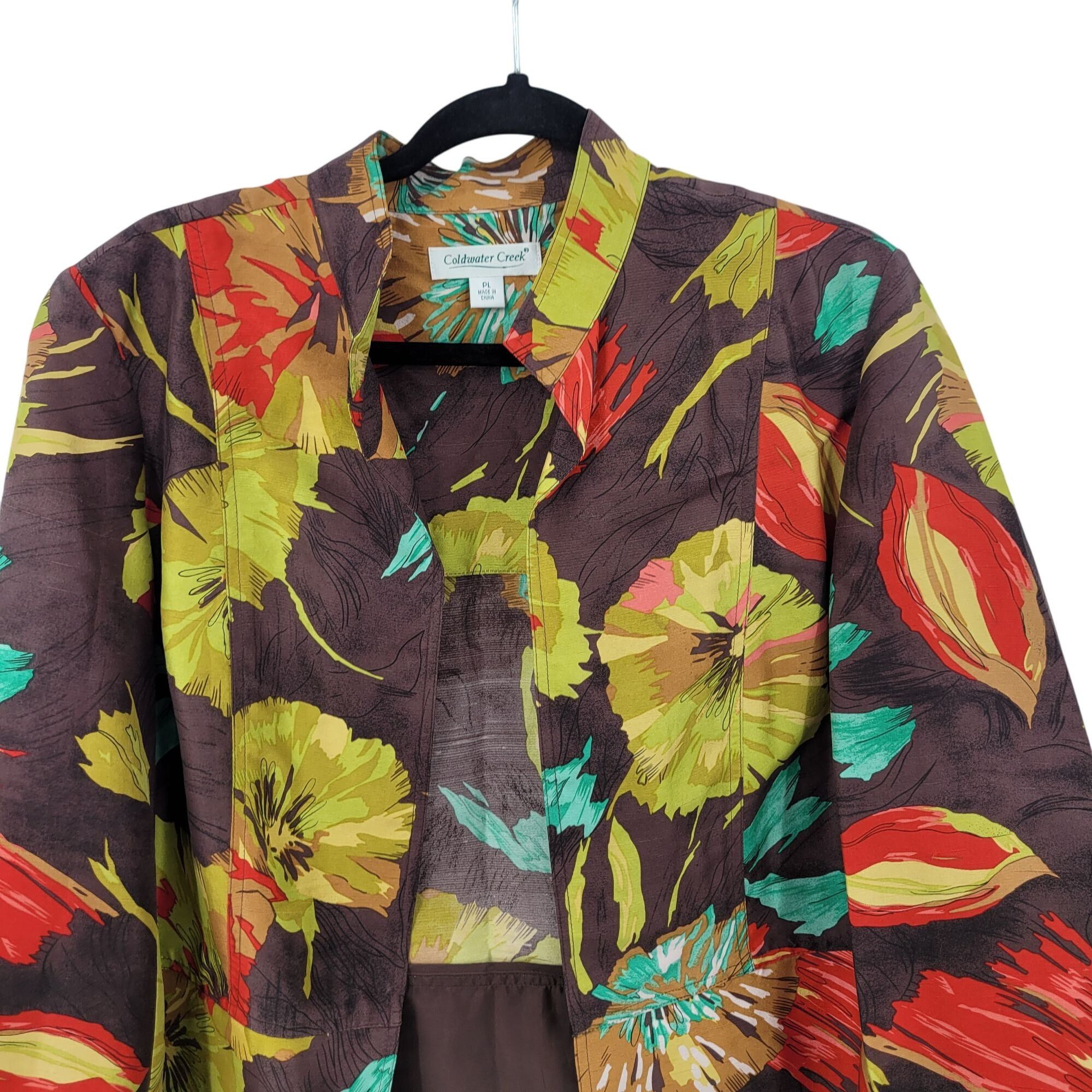 Vintage Vtg Womens Petites Silk Fall Floral Open Front Jacket Sz PL Size L / US 10 / IT 46 - 4 Thumbnail