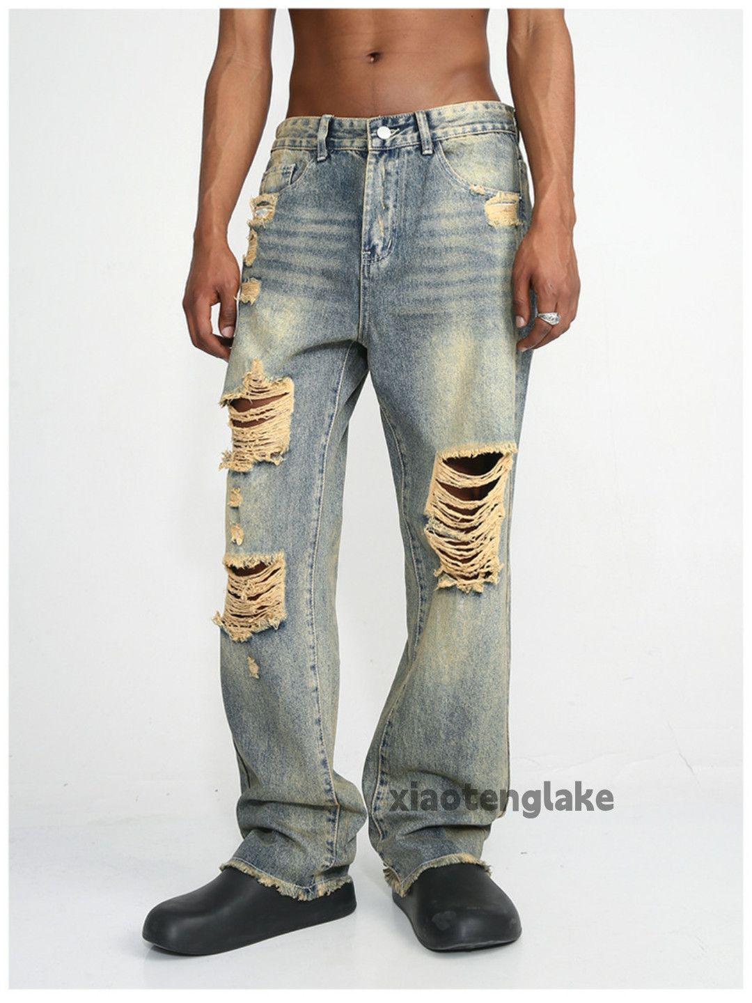 washed faded punk grunge damaged ripped jeans