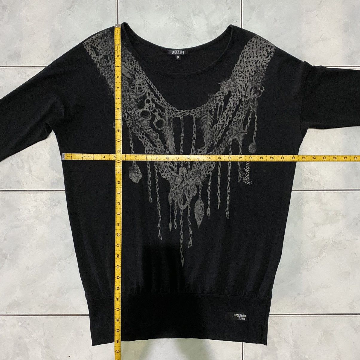BUCKAROO Buckaroo Jeans Japanese Dark Gothic Chain Print Long Sleeve Size ONE SIZE - 18 Thumbnail
