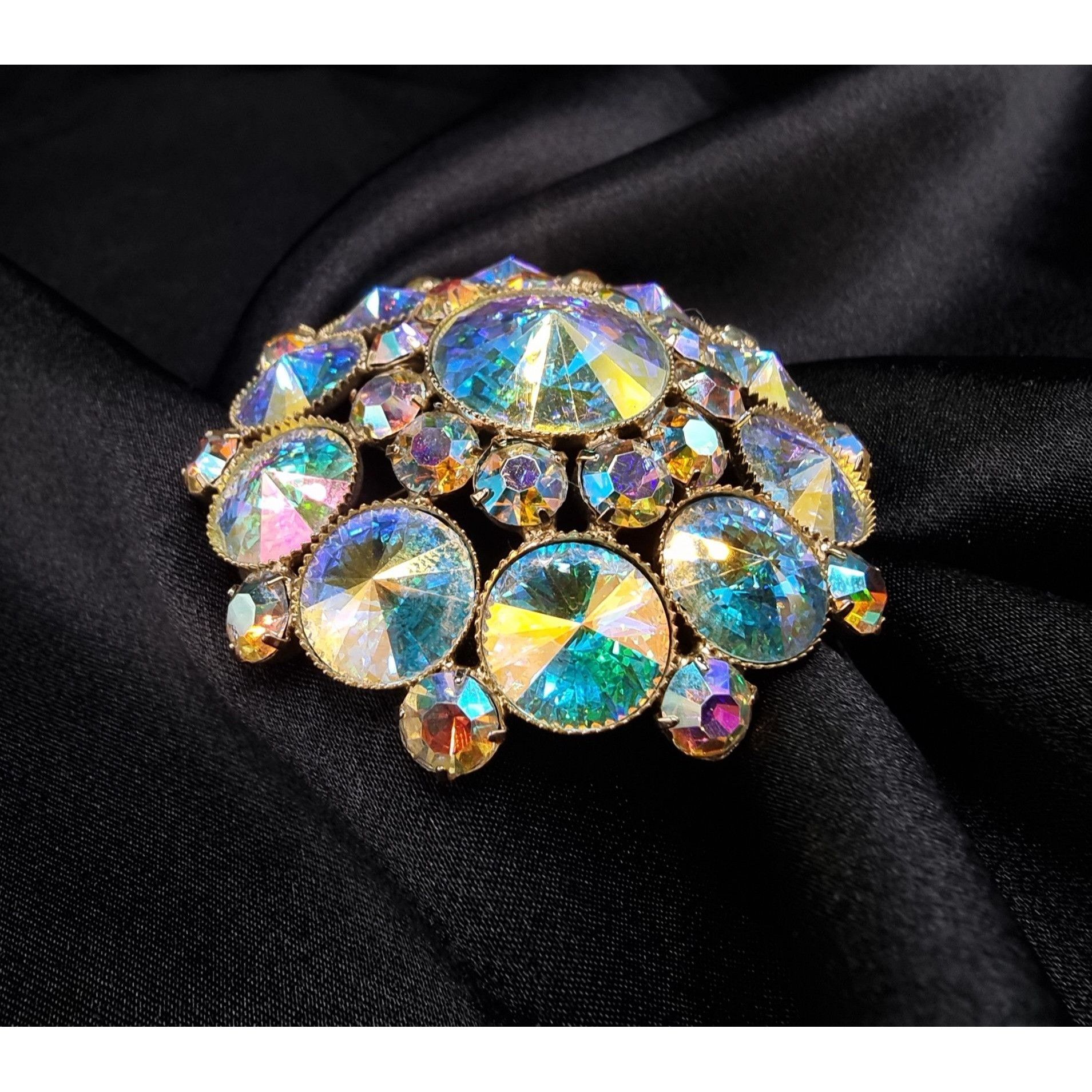 Vintage 1950's-1960's Watermelon AB Rhinestone Brooch