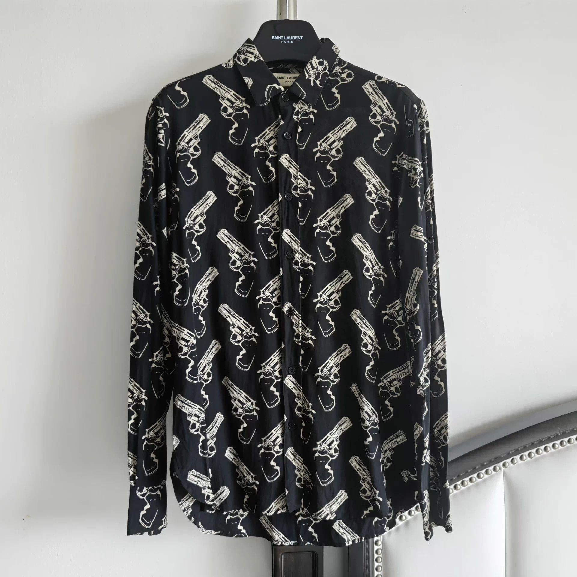 Saint Laurent Paris SLP 14ss Revolver Shirt Skull/Sea/Note 38 Size US XXS / EU 40 - 1 Thumbnail