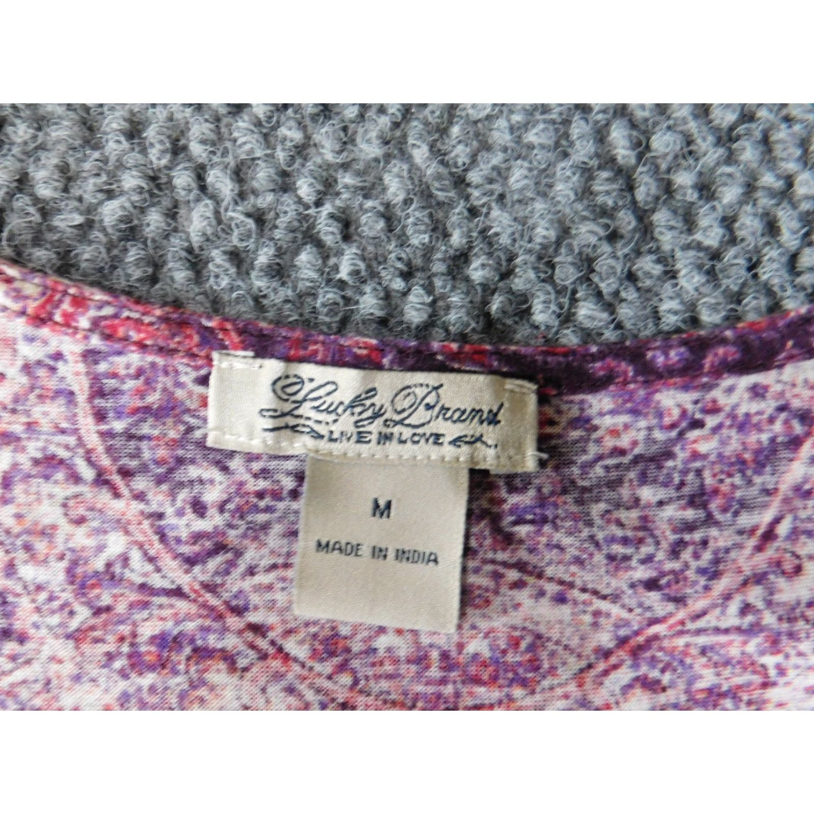 Lucky Brand Lucky Brand Blouse Shirt Womens V-Neck Geometric Purple M Stretch Regular Cotton Modal Rayon Casual Size M / US 6-8 / IT 42-44 - 4 Thumbnail