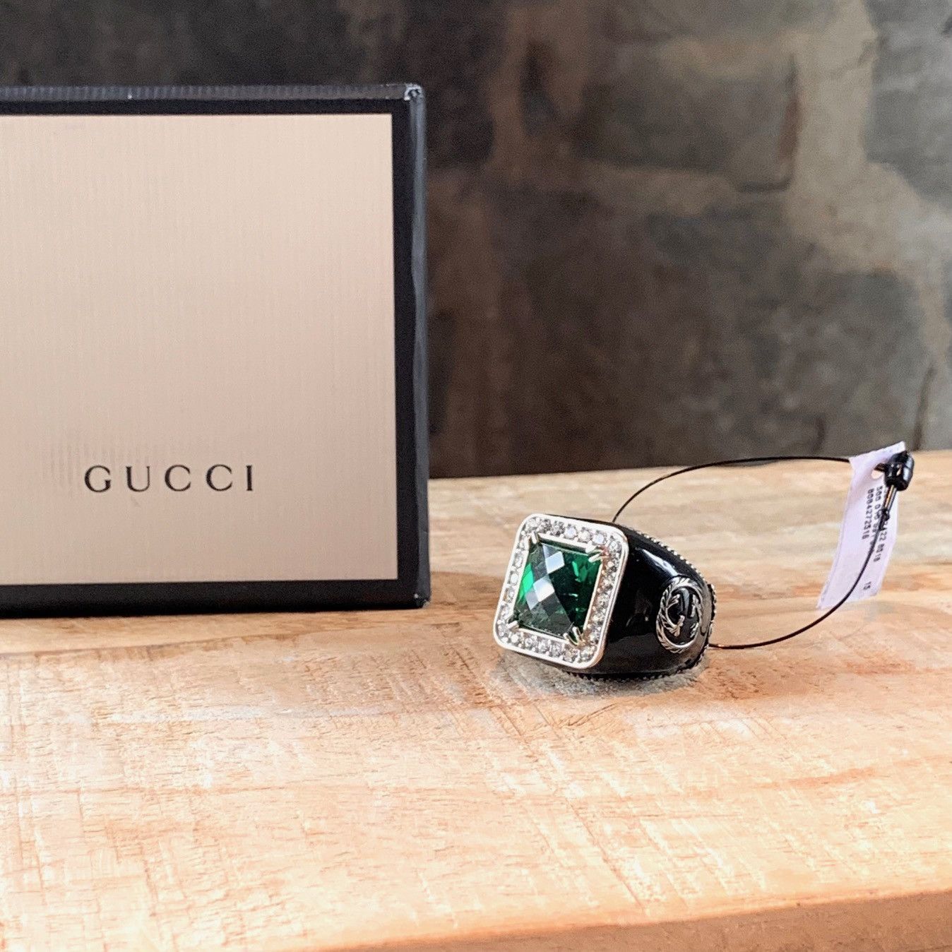 Gucci Gucci Black Enamel Crystal GG Cocktail Ring Size ONE SIZE - 1 Thumbnail