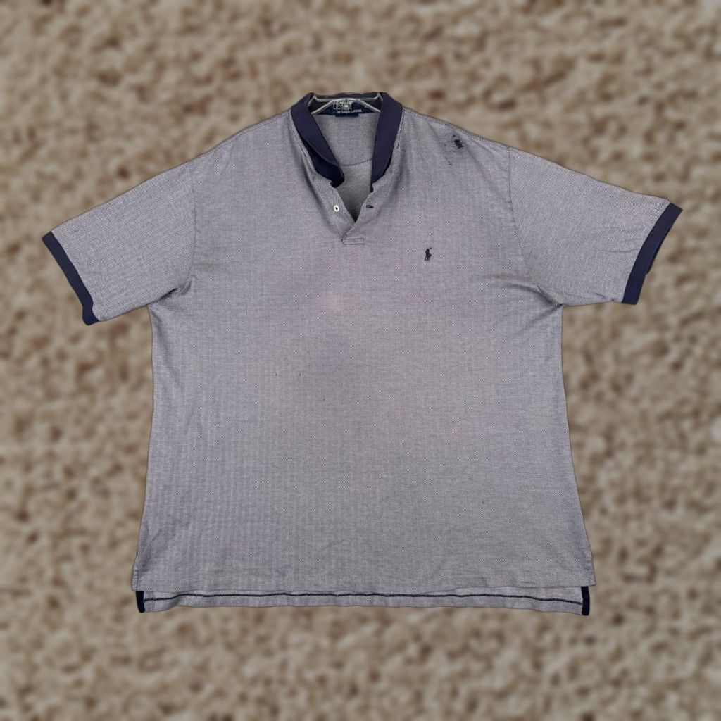 Ralph Lauren VINTAGE Ralph Lauren Polo Shirt Mens 2XL Gray Herringbone 100% Cotton Short Sleeve Polo Shirt Mens XXL Tall Blue/Gray 2XL Size US XXL / EU 58 / 5 - 1 Thumbnail