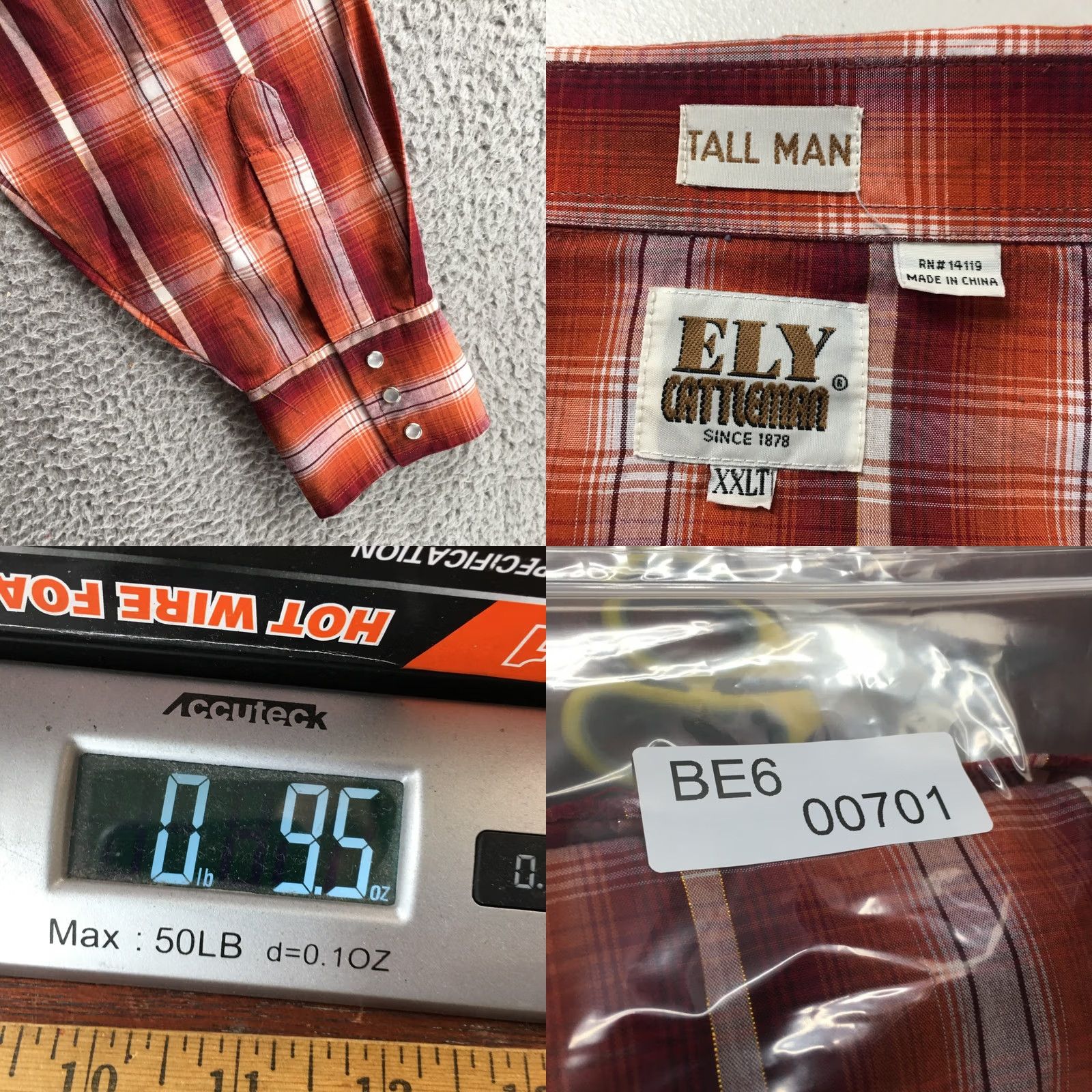 Vintage Ely Cattleman Button Up Shirt Mens XXL Tall Orange Plaid Long Sleeve Collared Size US XXL / EU 58 / 5 - 9 Thumbnail