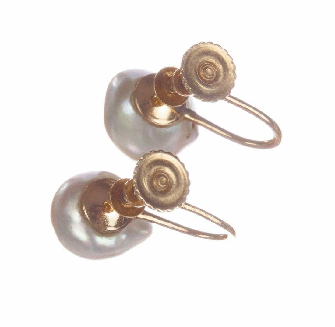 Designer 14 kt Gold and Grey Tahitian Pearl Baroque Earrings Size ONE SIZE - 3 Thumbnail