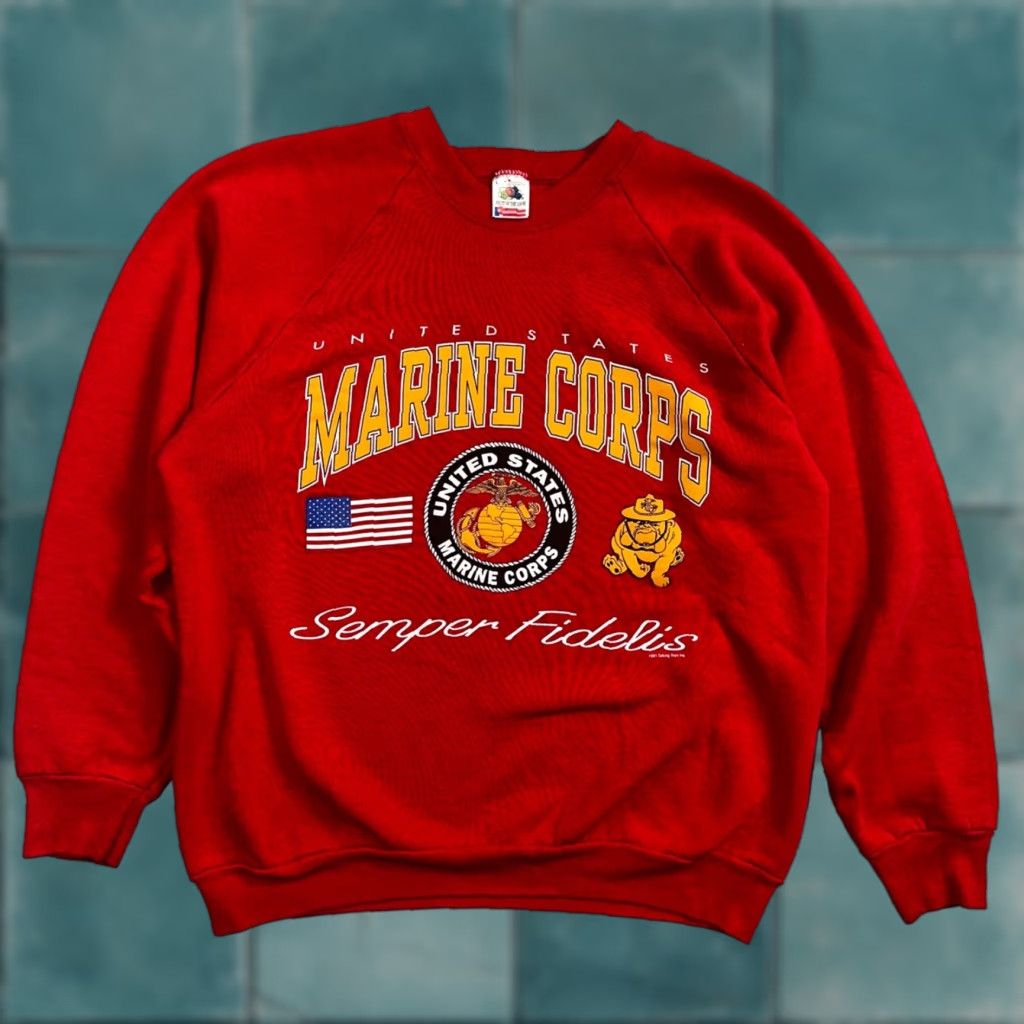 Fruit Of The Loom VINTAGE USMC Sweatshirt Red 90s Semper Fidelis FOTL Crewneck Pullover Mens L Size US L / EU 52-54 / 3 - 1 Thumbnail