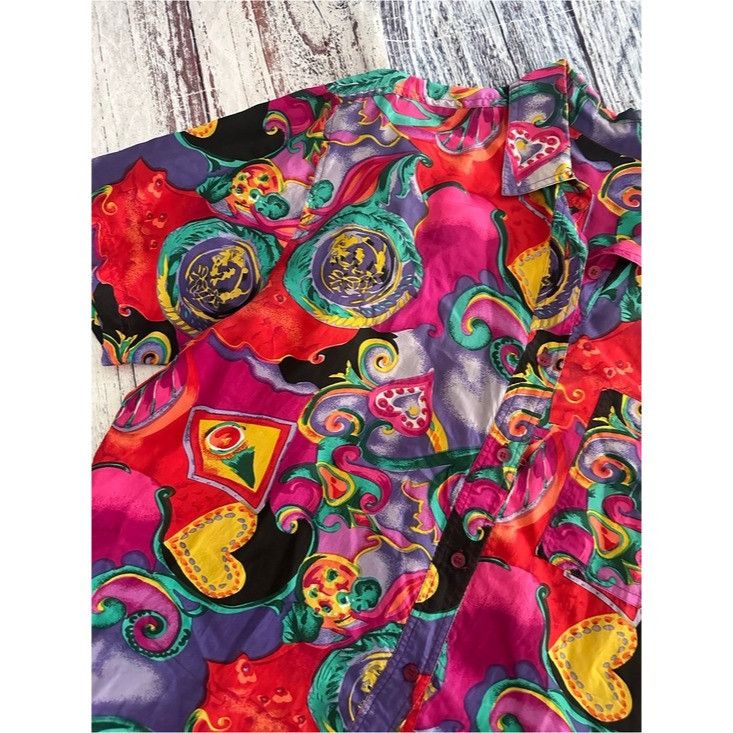 Vintage Vintage 100% Silk Pink and Purple Paisley Short Sleeve Silk Size L / US 10 / IT 46 - 3 Thumbnail