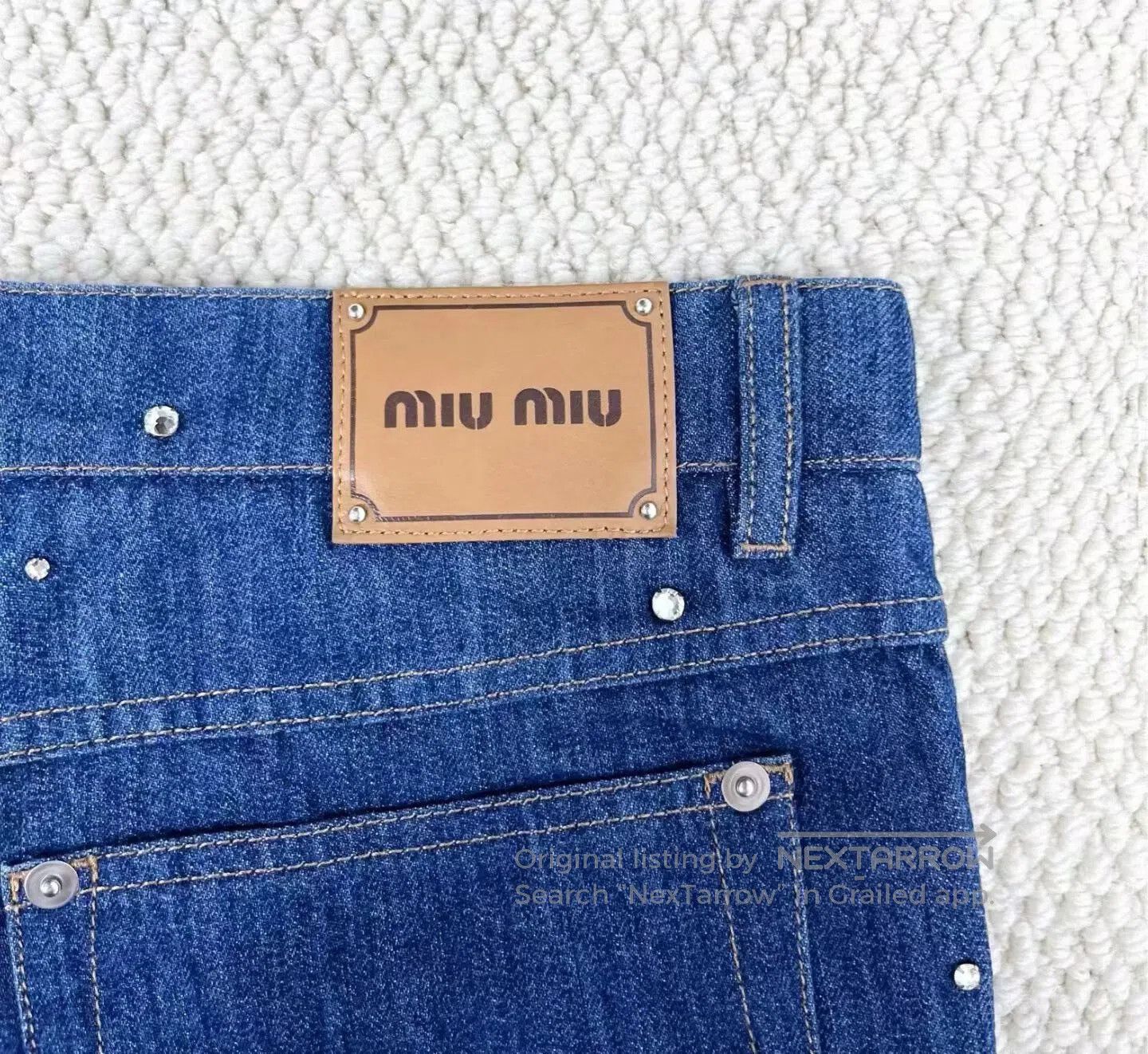 Miu Miu Miu Miu Blue Rhinestone Logo Denim Pants. Size 26" / US 2 / IT 38 - 5 Thumbnail