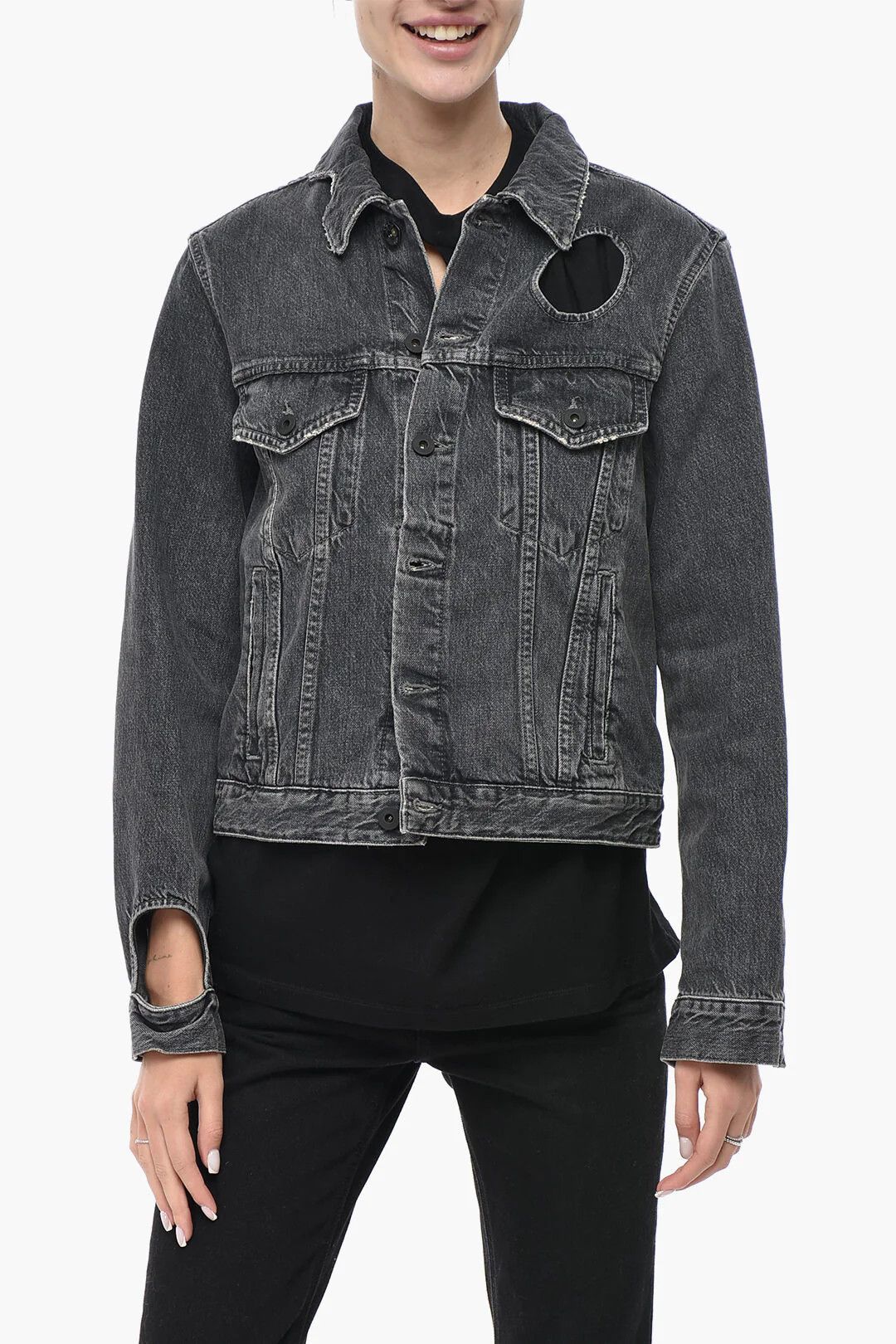 Off-White og1mm0426 Cut-out Denim Jacket in Grey Size M / US 6-8 / IT 42-44 - 1 Thumbnail