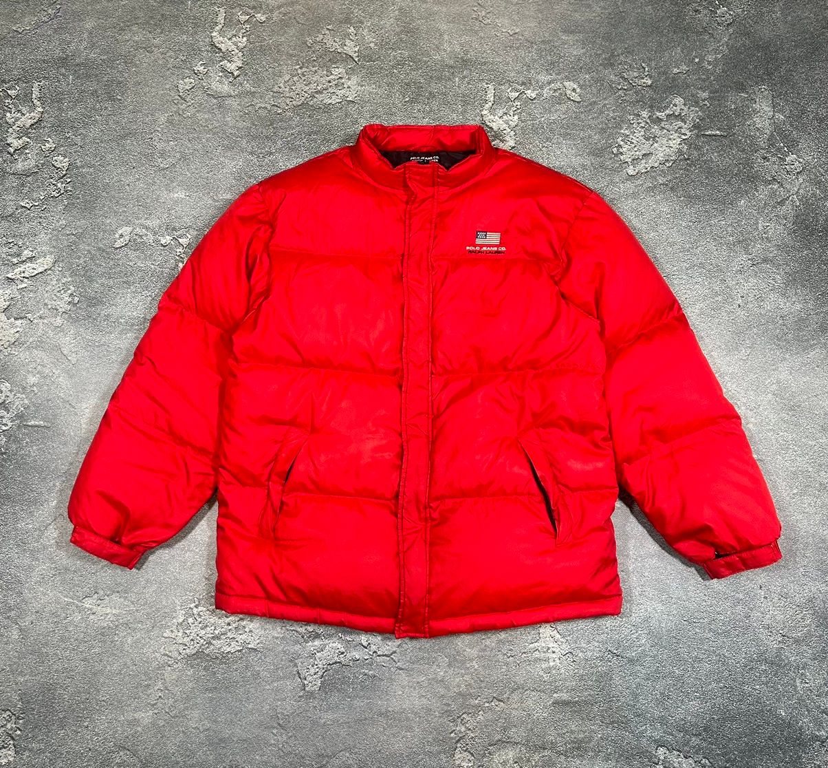 Pre-owned Polo Ralph Lauren X Ralph Lauren Ralph Laurent Polo Jeans Company Red Down Puffer Jacket (size Medium)