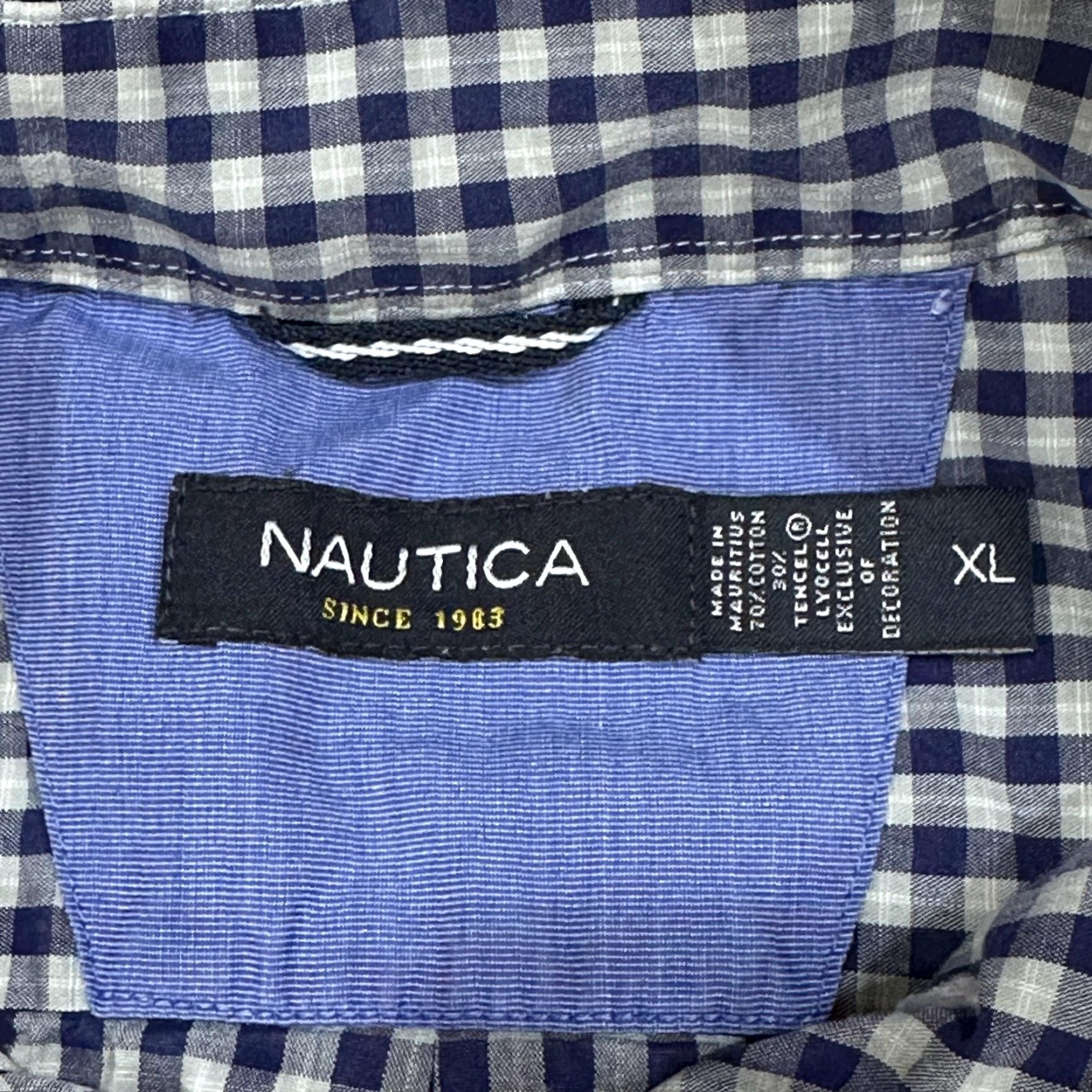 Nautica Nautica Shirt Mens XL Blue Gray Check Button-Up Long Sleeve Classic Cotton Blend Size US XL / EU 56 / 4 - 2 Thumbnail