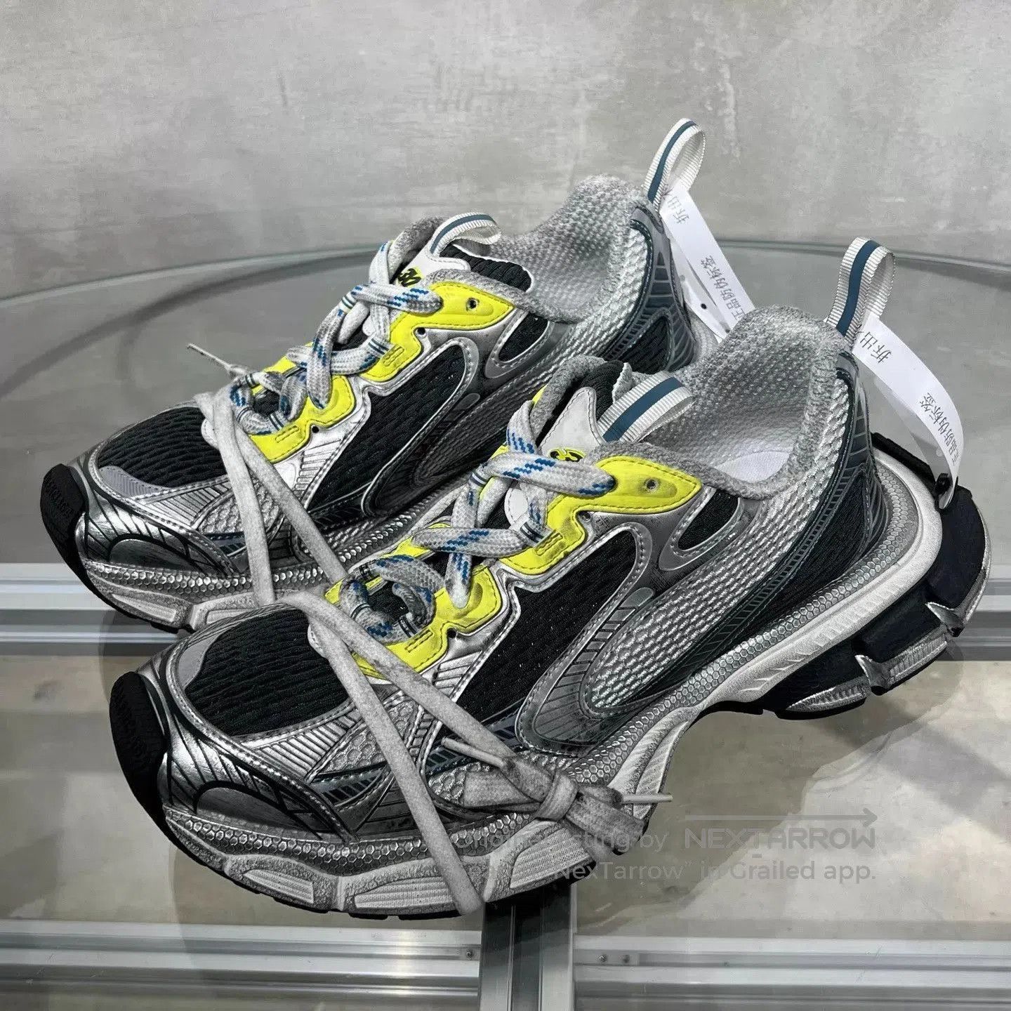 Balenciaga Silver Athletic Sneakers with Yellow Accents Size 9. Size US 9 / EU 42 - 2 Thumbnail