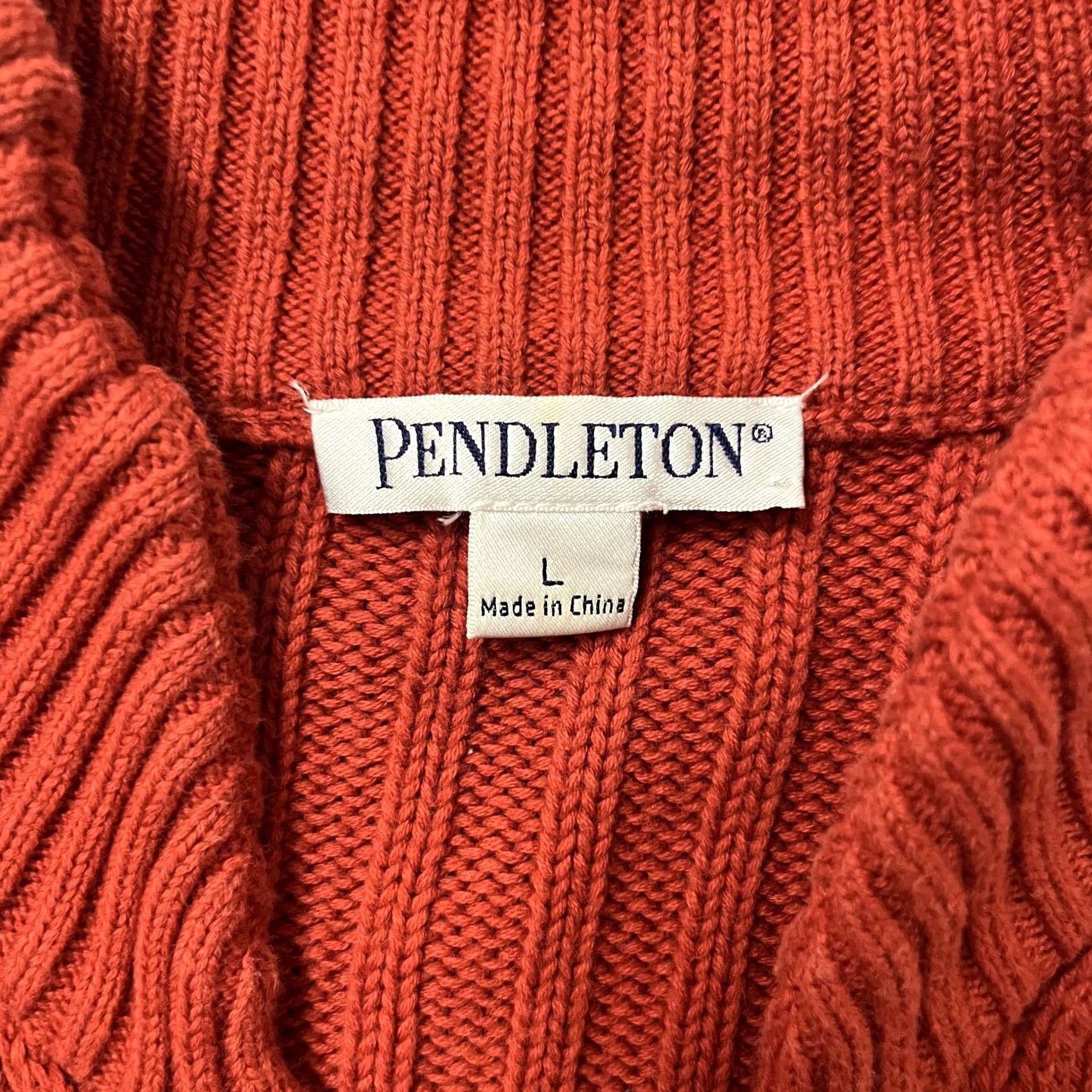 Pendleton VINTAGE Pendleton Sweater Vest Womens Large Orange Cable Knit Full Zip Mock Neck Cotton Size L / US 10 / IT 46 - 2 Thumbnail