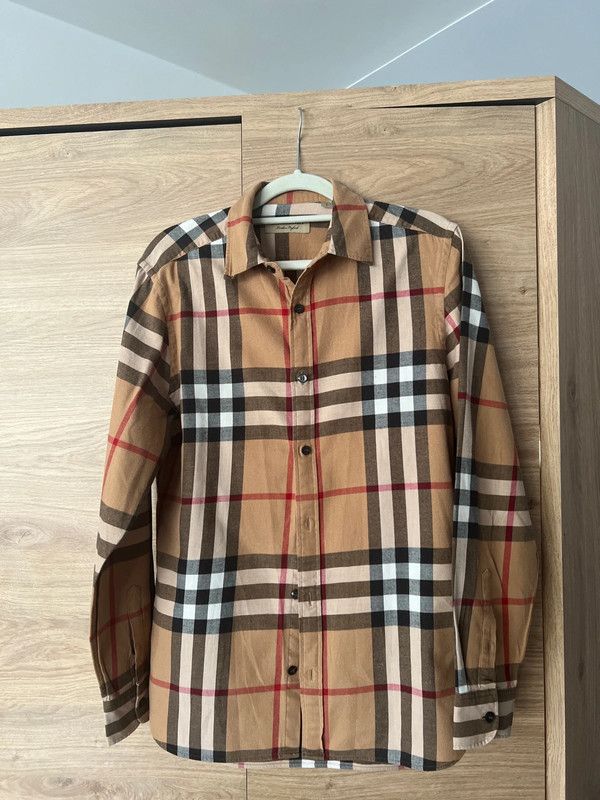 image of Burberry London S Nova Check Lightweight Flannel Shirt in Beige, Men's (Size Small)