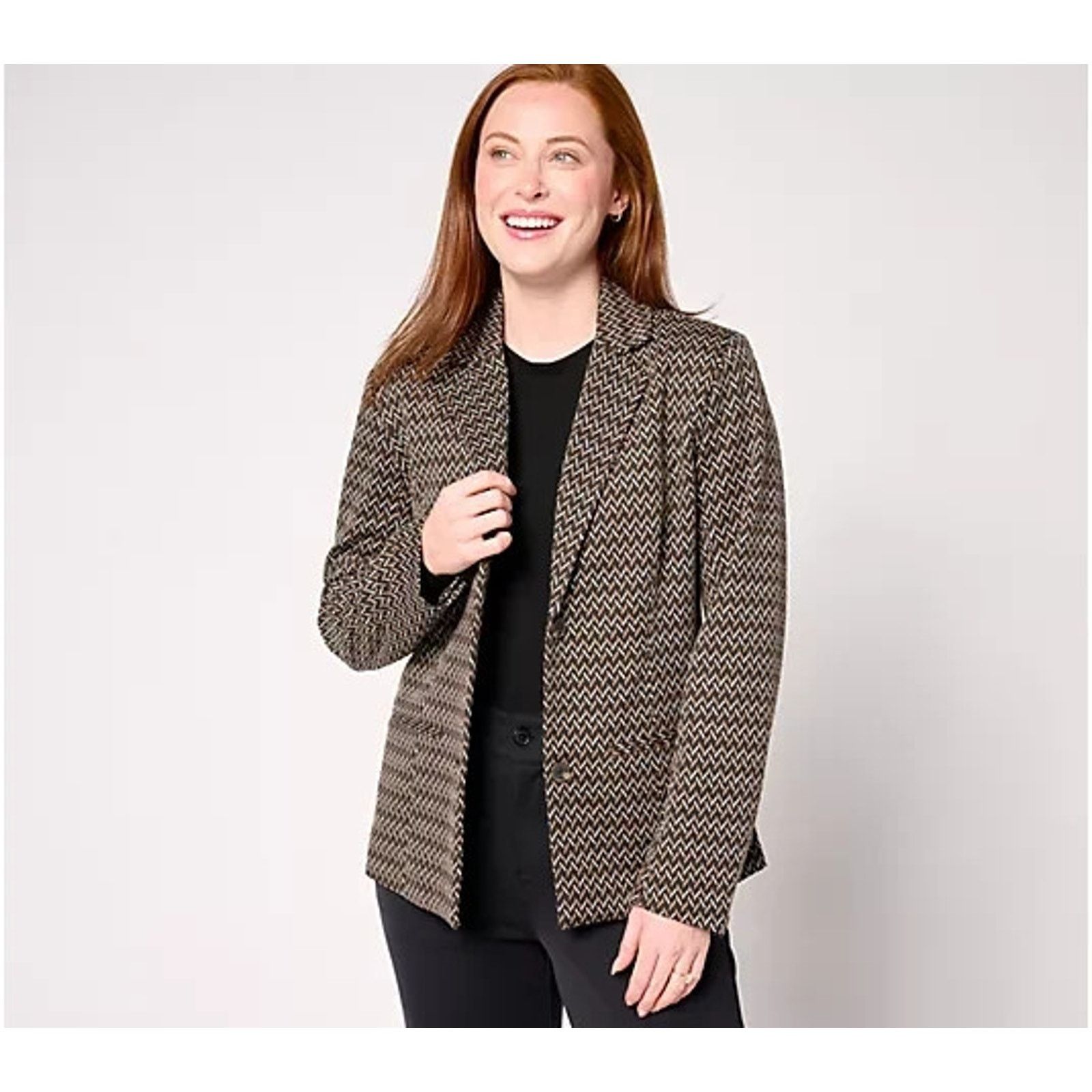 Stacy Adams by Stacy London Patterned Knit Jacqua Blazer Latte L A662308 Size L / US 10 / IT 46 - 1 Thumbnail