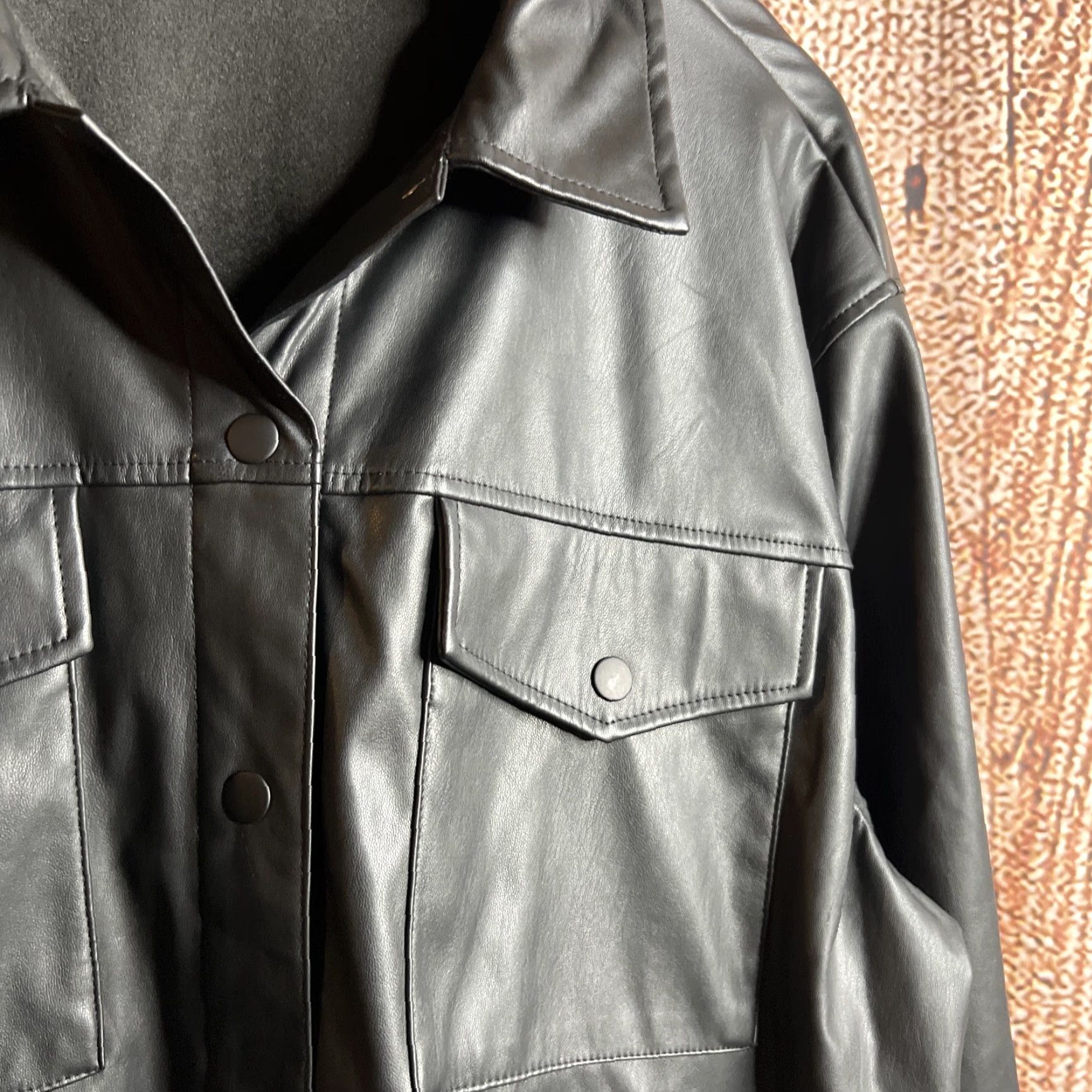 Vintage Wild Fable Faux Leather Black Snap Front Long Sleeve Shacket Jacket L Women 90s Vintage Style Casual Pocket Black Size L / US 10 / IT 46 - 3 Thumbnail