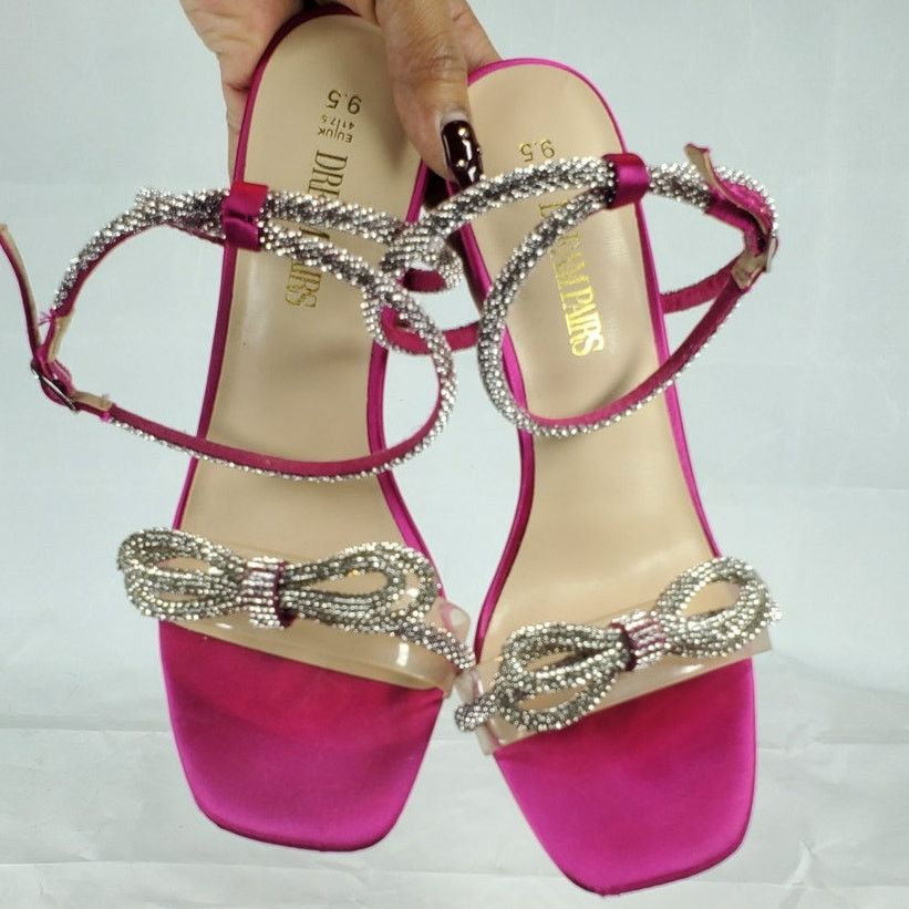 Other Dream Pair Fuchsia Opentoe Heels Crystal Bow Ankle Strap 9.5 Size US 9.5 / IT 39.5 - 2 Thumbnail