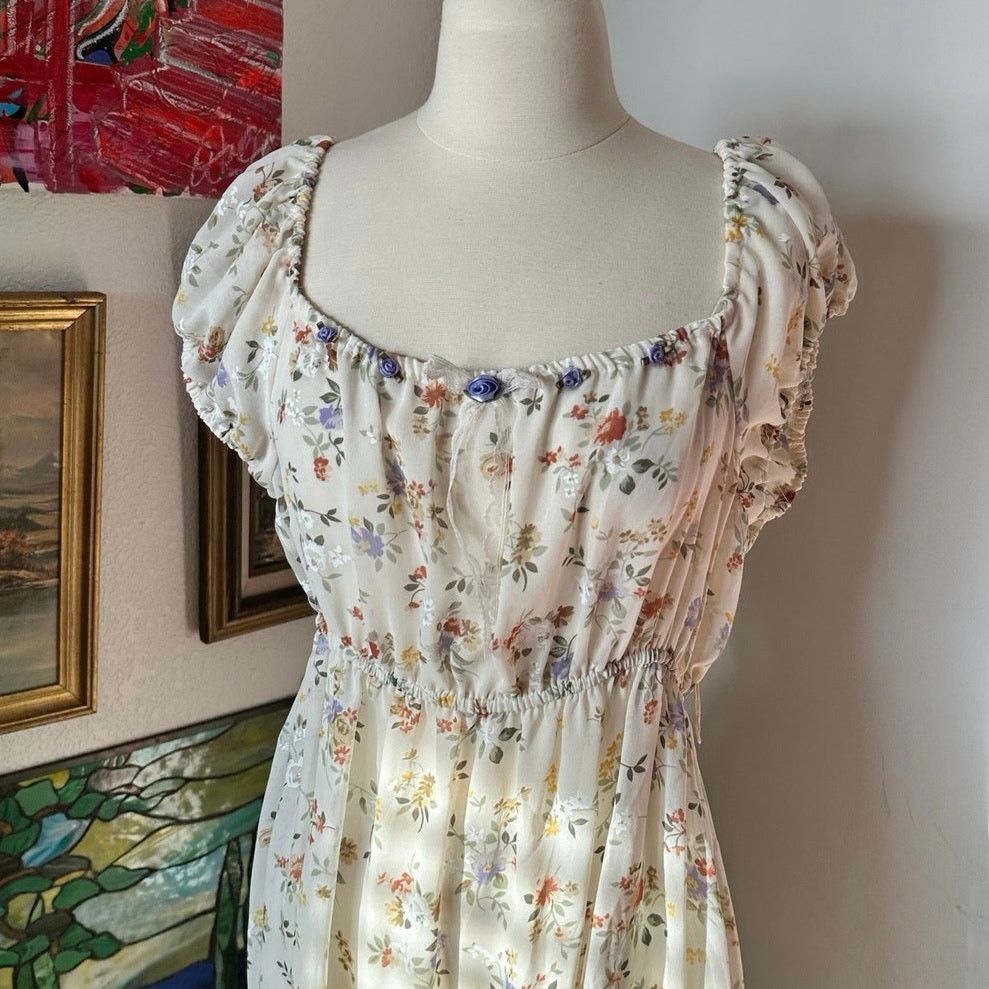 Other handmade white see through floral long dress Size M / US 6-8 / IT 42-44 - 2 Thumbnail