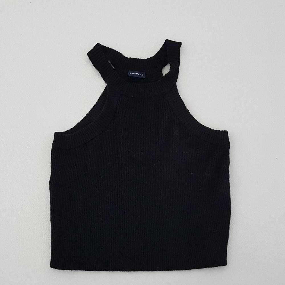 Designer Black Ribbed Melville High Neck Crop Size ONE SIZE - 1 Thumbnail