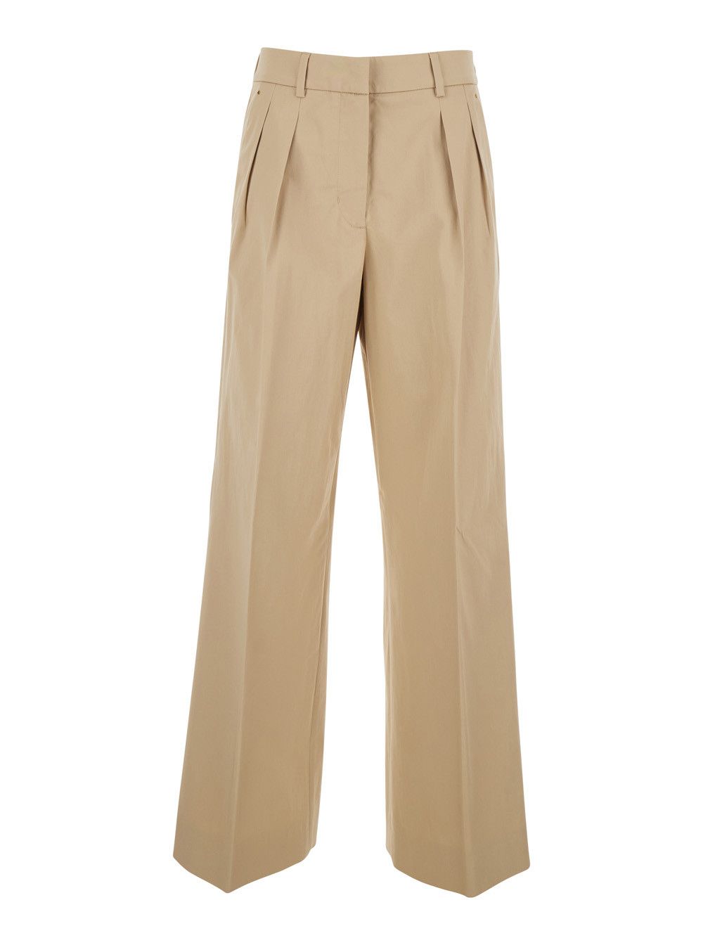 Moncler Michaela Beige Pants with Logo Patch on the Side and Pleats on the Front in Women's Cotton Blend Size 30" / US 8 / IT 44 - 1 Thumbnail