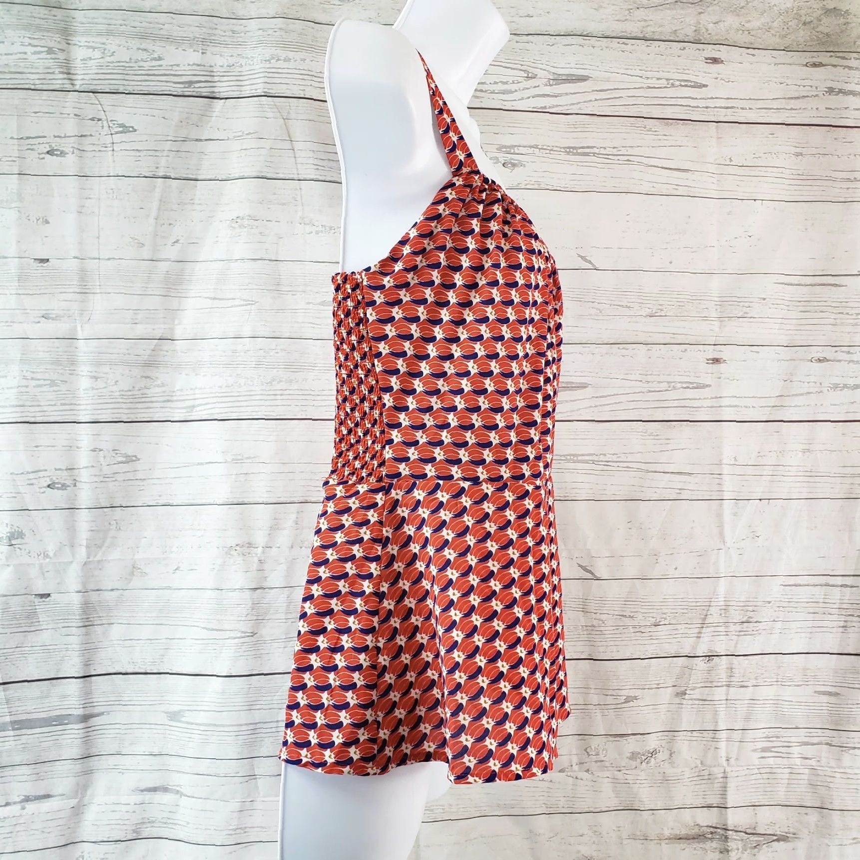Vintage CAbi 778 Womens Tank Sleeveless Sz 6 Red Blue Dream Day Peplum Printed Geometric Size M / US 6-8 / IT 42-44 - 3 Thumbnail
