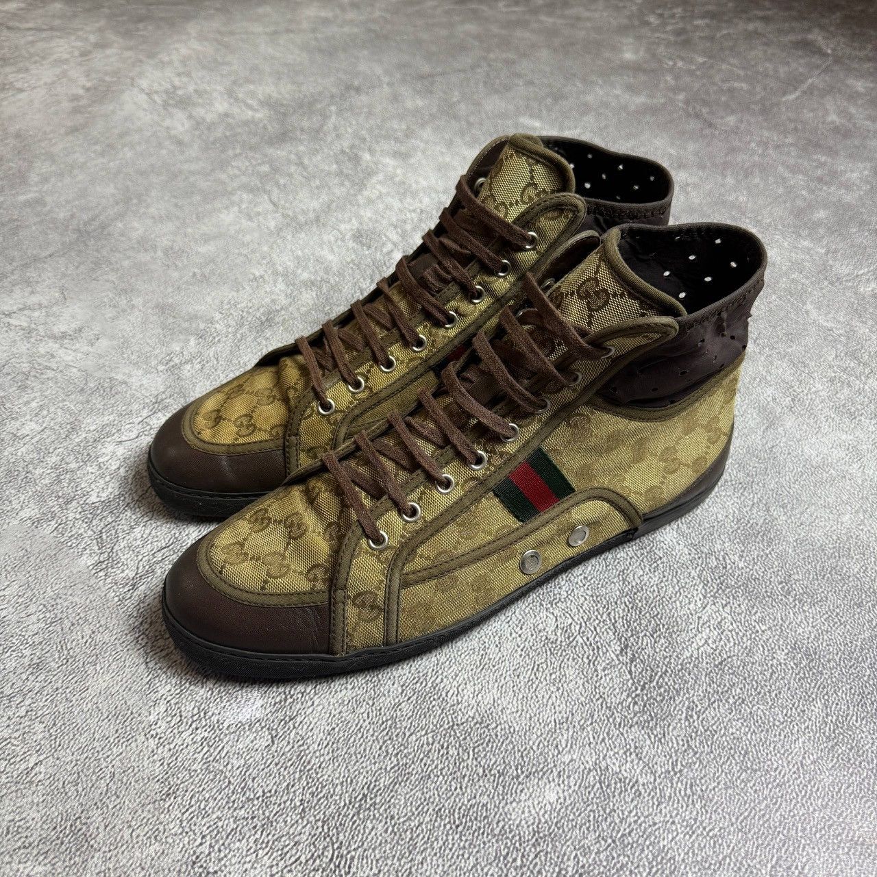 Gucci GG California Monogram Leather Striped High Top