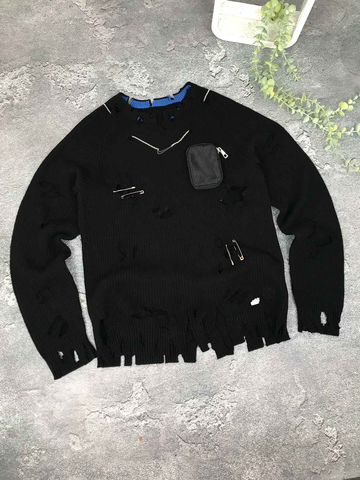 Designer × Nike ♻️1 OF 1 HANDMADE DISTRESSED AVANTGARDE KNITED SWEATER,NIKE Size US S / EU 44-46 / 1 - 3 Thumbnail