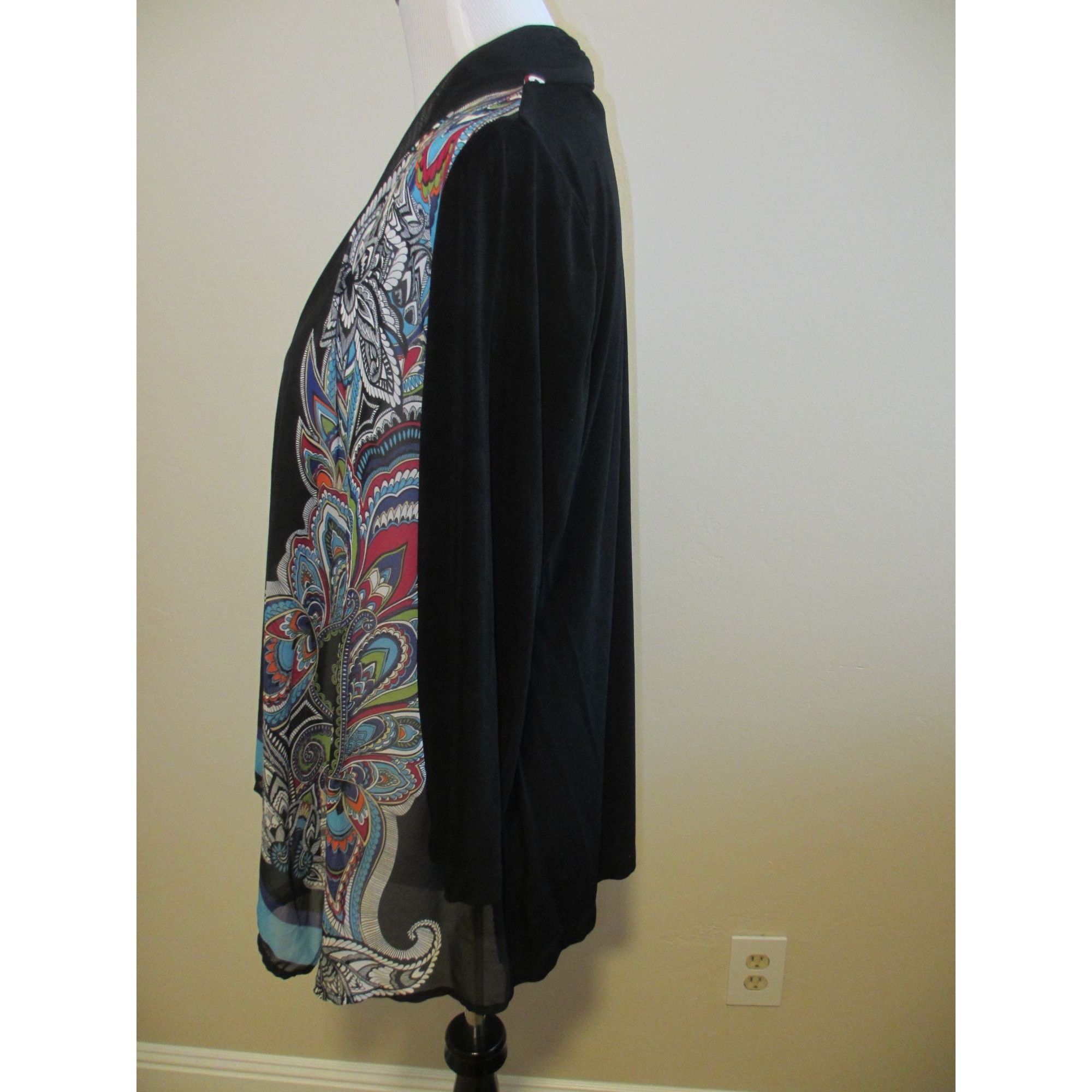 Chicos Chicos Travelers Black Open Front Cardigan With Multicolor P Size ONE SIZE - 4 Thumbnail