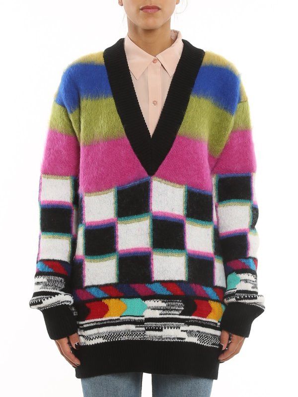 Dolce & Gabbana o1y0925 V-Neck Checked Sweater in Multicolor Size M / US 6-8 / IT 42-44 - 2 Thumbnail