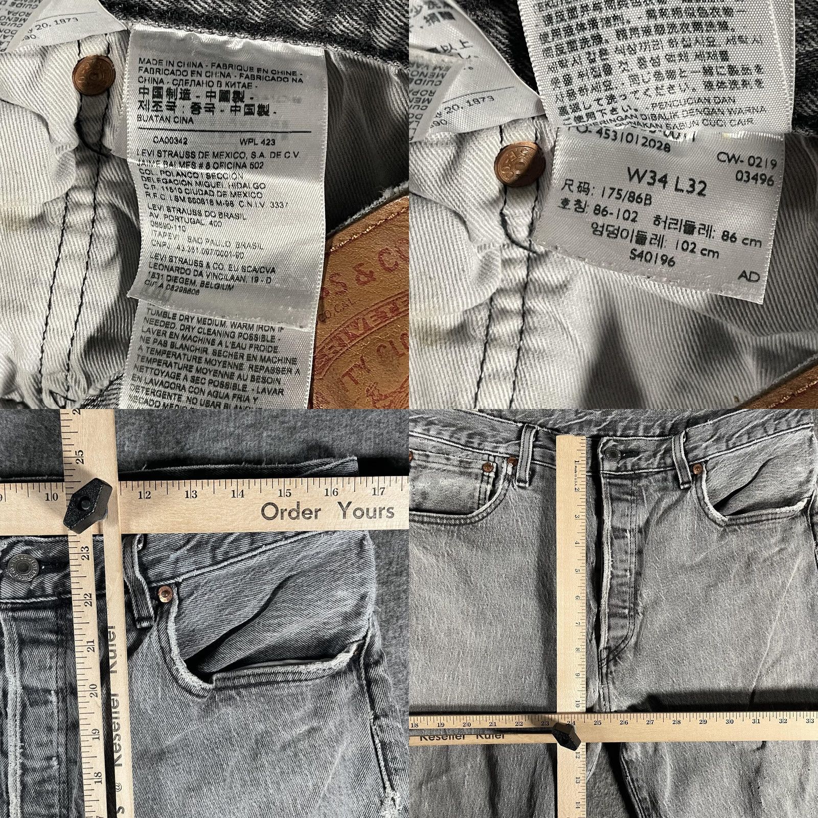 Levi's VINTAGE Levi's 501 '93 Mens Jeans 34x31 Gray Button Fly Straight Leg Denim Y2K Distressed Pockets Red Tab Leather Patch Size US 34 / EU 50 - 8 Thumbnail