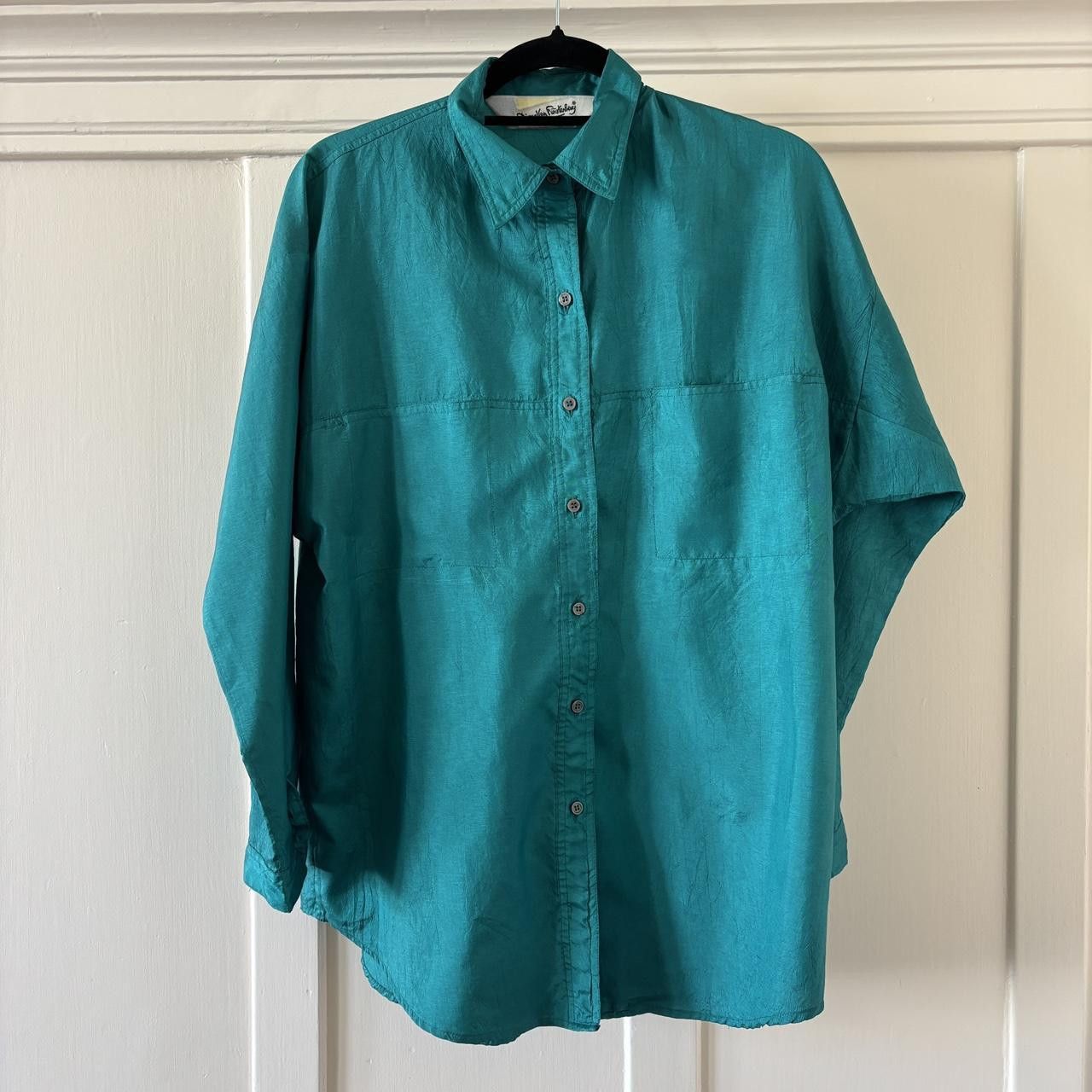Diane von Furstenberg Diane Von Furstenberg DVF 80s Vintage Aqua Button Up Blouse Size M / US 6-8 / IT 42-44 - 2 Thumbnail
