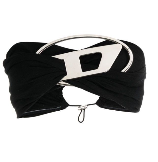 image of Diesel Logo-Plaque Strapless Crop Top in Black, Women's (Size Medium)