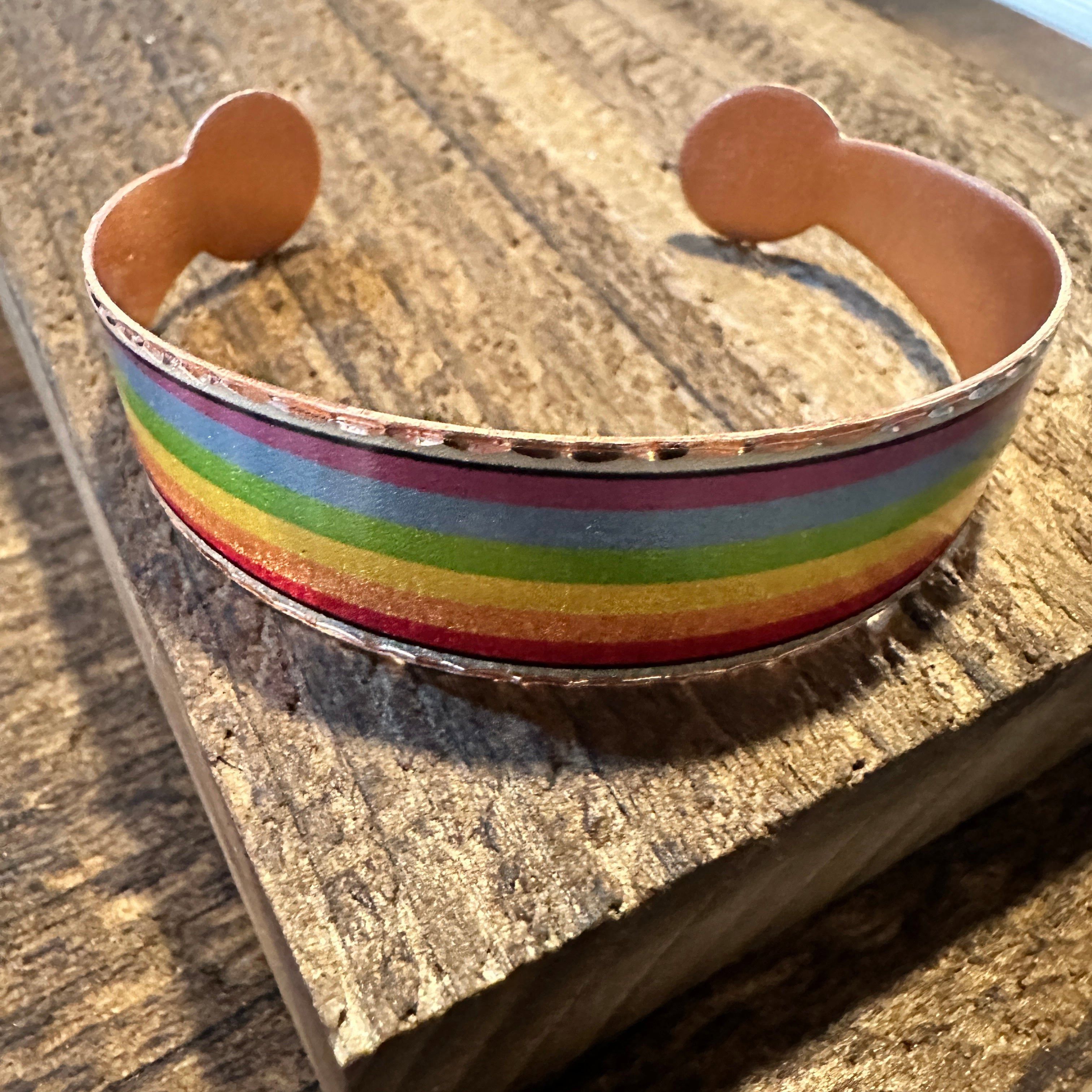 Other Handmade Boho Copper Wide Cuff Ring, Diamond Cut Rainbow Pri Size ONE SIZE - 7 Thumbnail