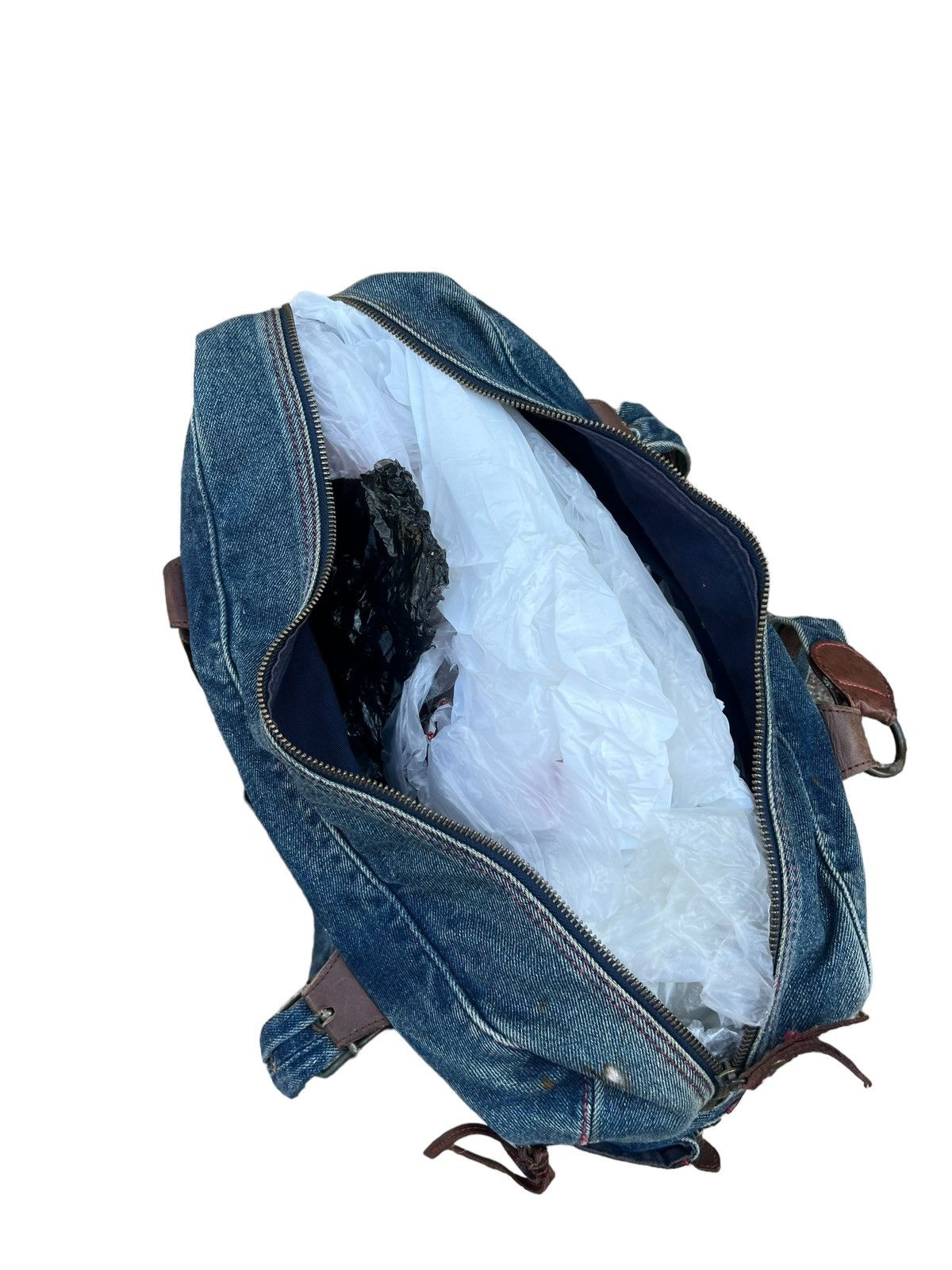 Vintage And A Japan Distress Fade Denim Cowhide Leather Large Bag Size ONE SIZE - 20 Thumbnail