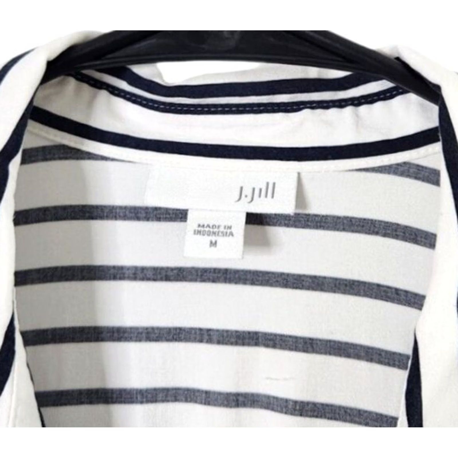 J. Jill J. Jill Shirt Tunic Button-Up Long Sleeve White Navy Striped Rayon M Womens Size M / US 6-8 / IT 42-44 - 4 Thumbnail