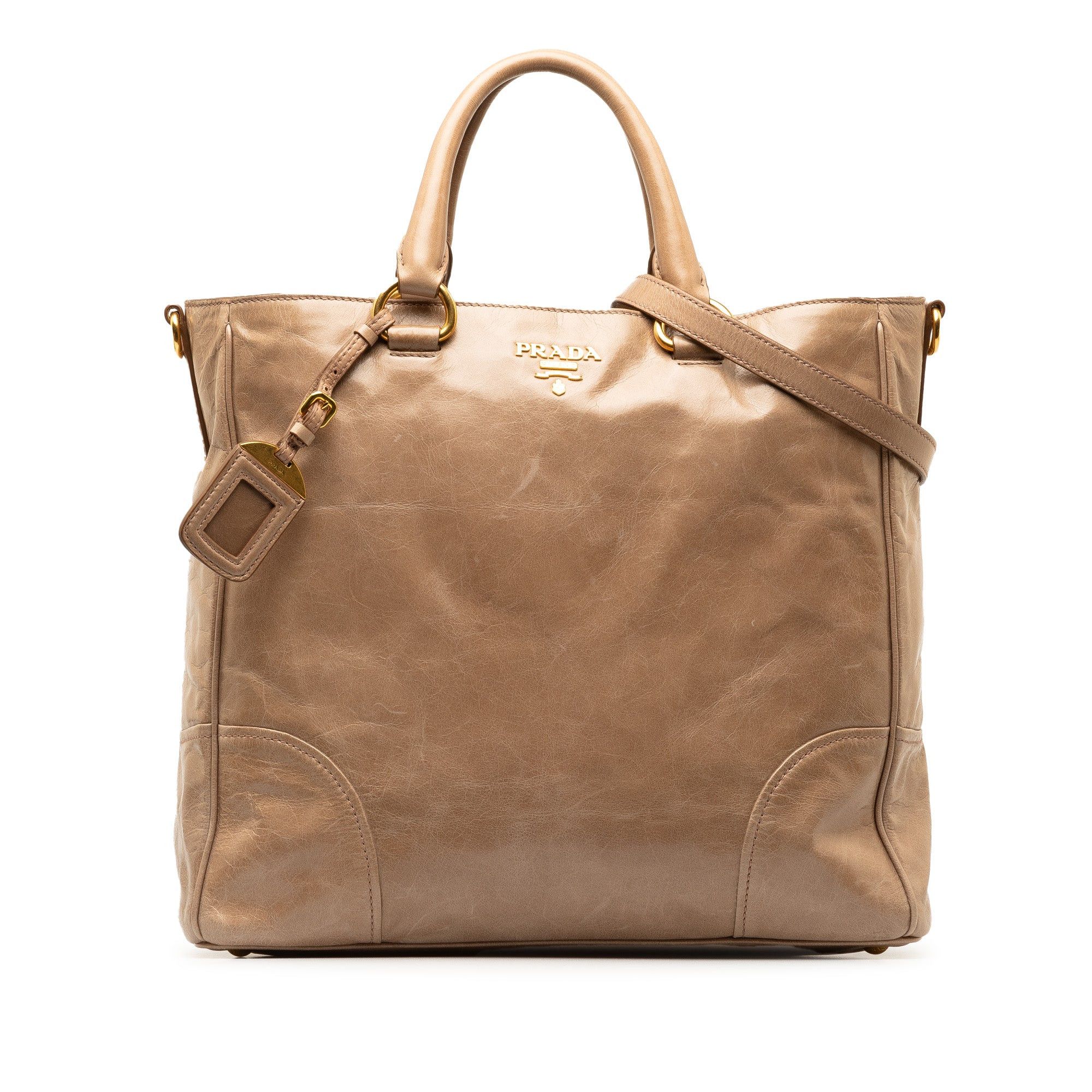 image of Prada Vitello Shine Satchel in Brown, Women's
