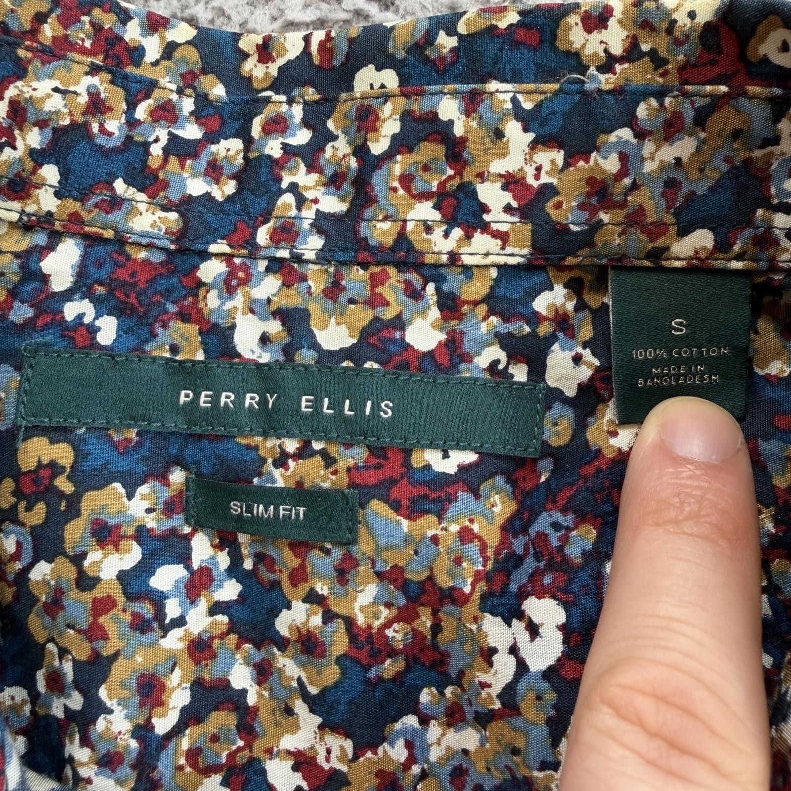 Perry Ellis Perry Ellis Slim Fit Floral Button Up Shirt Mens S Blue Size US S / EU 44-46 / 1 - 4 Thumbnail