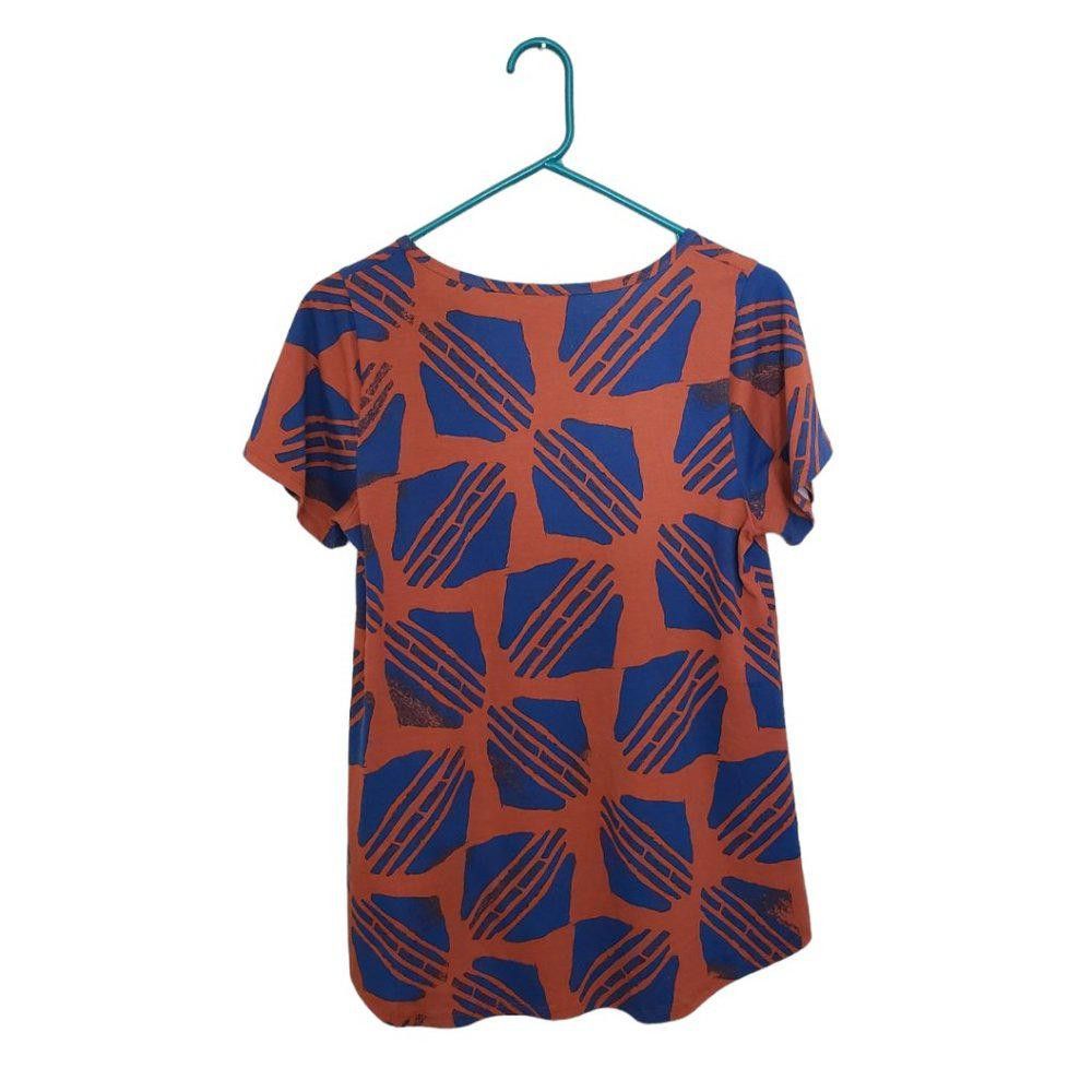 Designer CT547 LulaRoe Rust & Blue Abstract Pattern T-shirt S Size S / US 4 / IT 40 - 2 Thumbnail