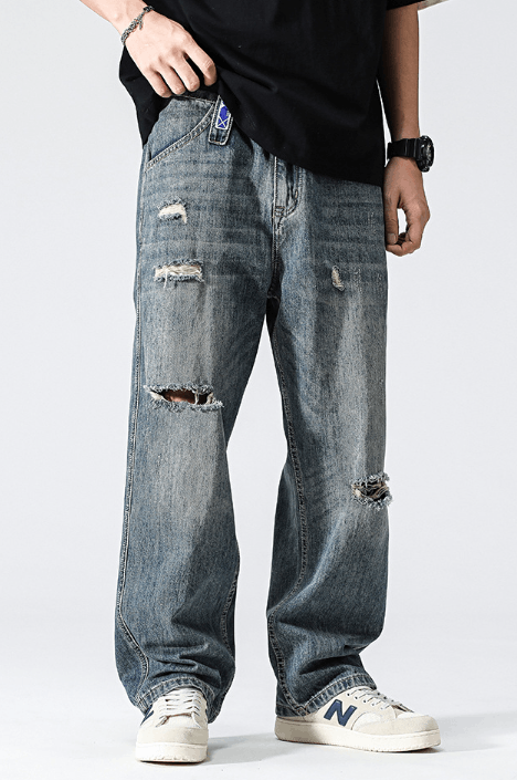 Japanese Brand Vintage distressed loose straight-leg casual ripped jeans Size US 32 / EU 48 - 2 Thumbnail