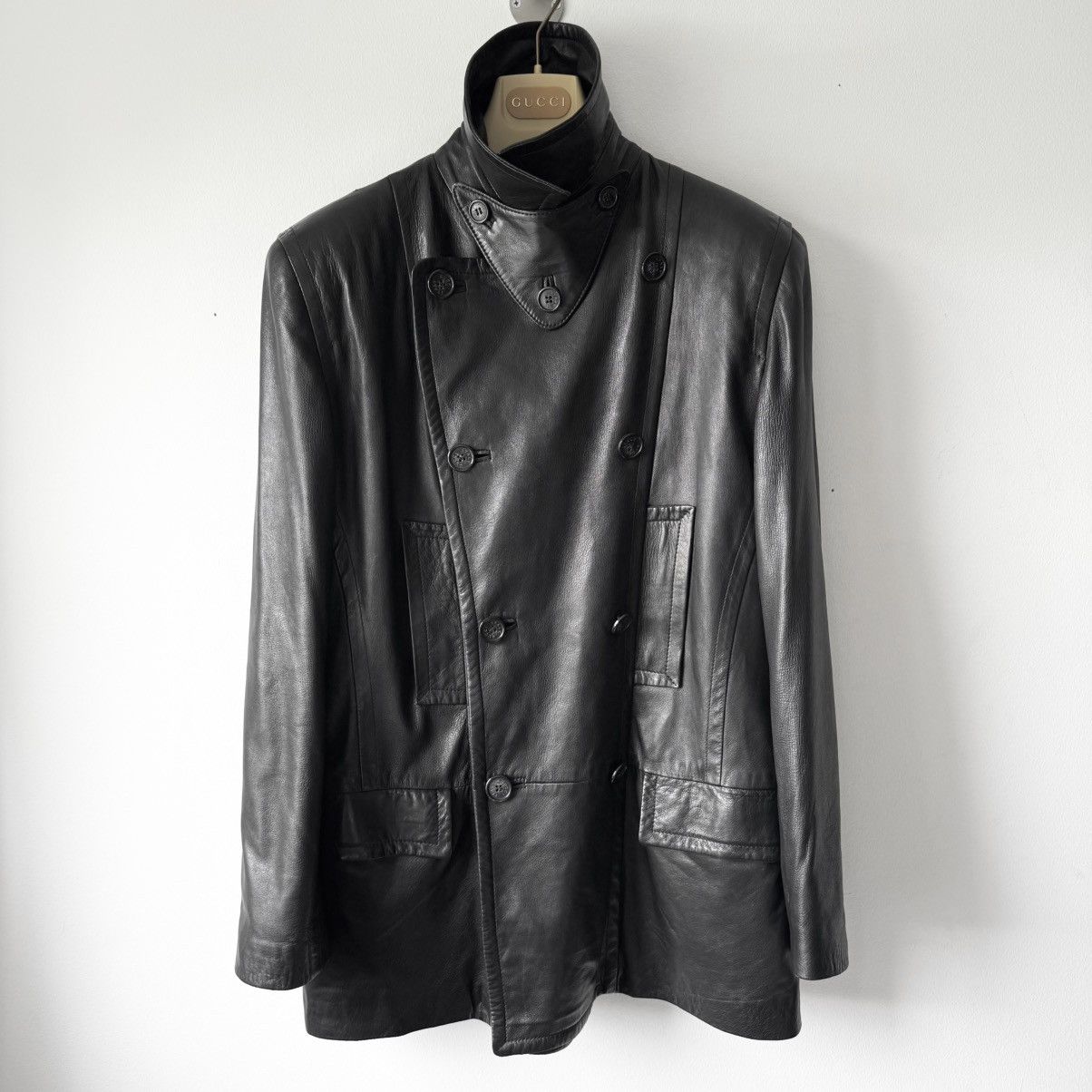 Gucci Gucci Tom Ford FW1996 Double Breasted Lined Leather Peacoat Size US M / EU 48-50 / 2 - 1 Thumbnail