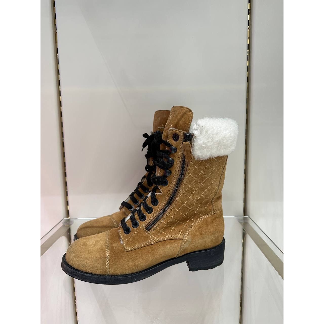 Chanel CHANEL 2012 Brown Suede Mid-Calf Combat Boots Size 38.5 Size US 7.5 / IT 37.5 - 1 Thumbnail