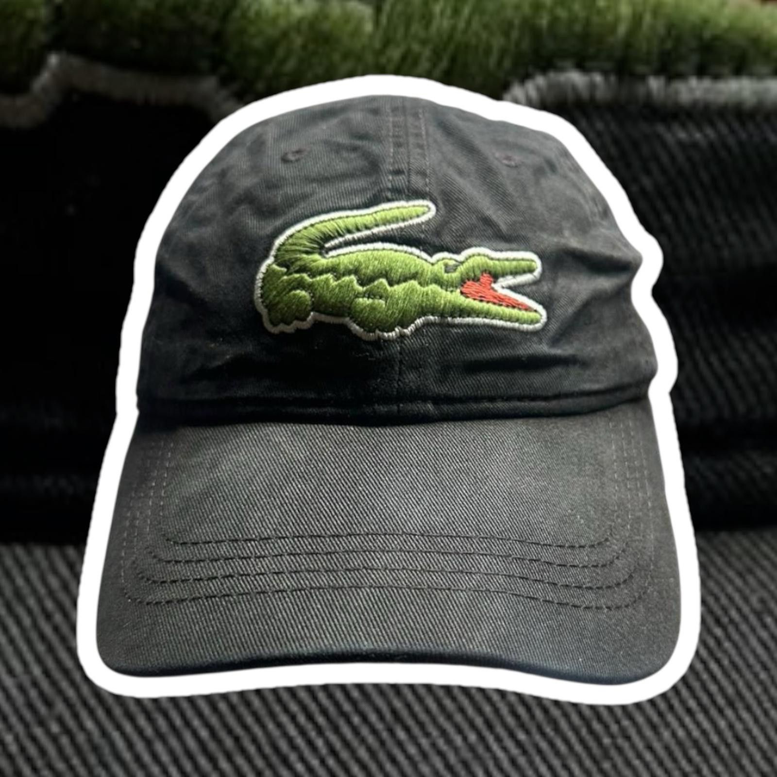 Lacoste Black Cotton Cap with Green Crocodile Logo